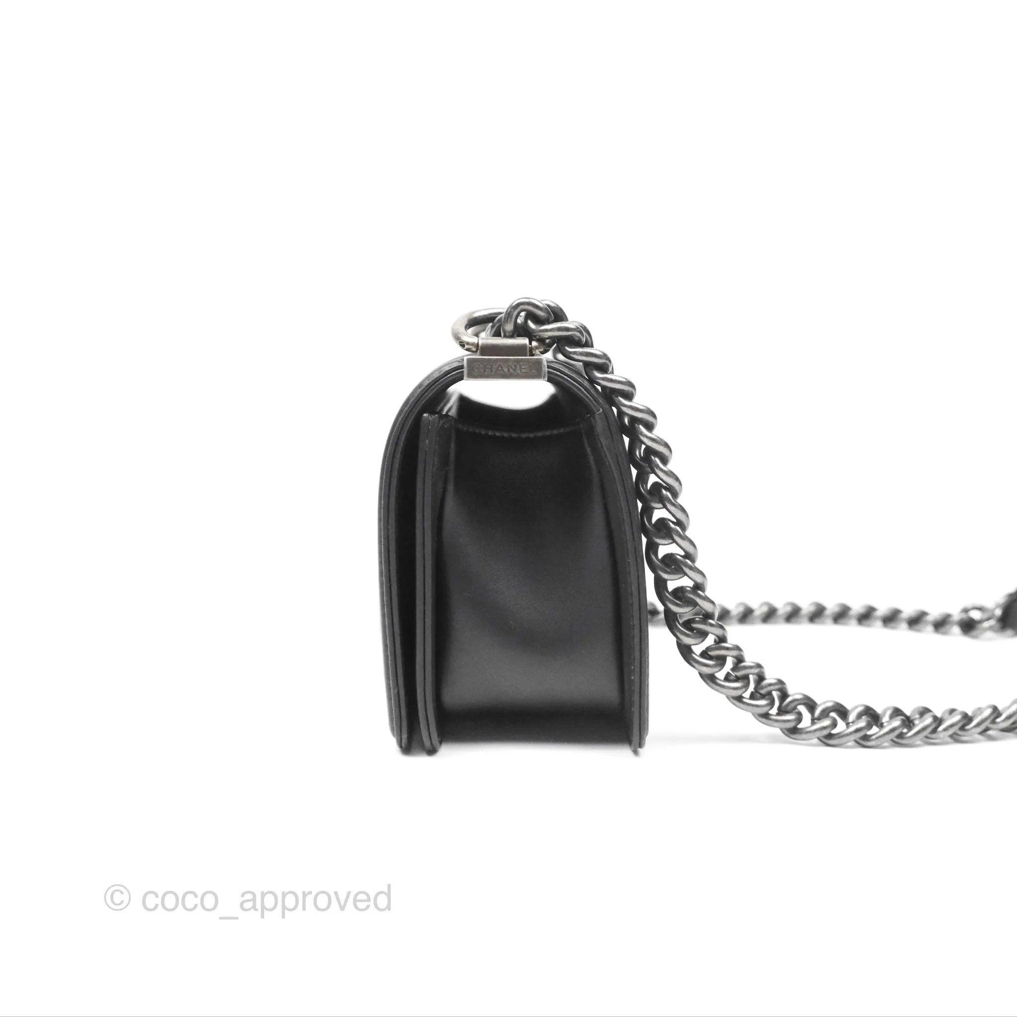Chanel Small Boy Black Calfskin Ruthenium Hardware