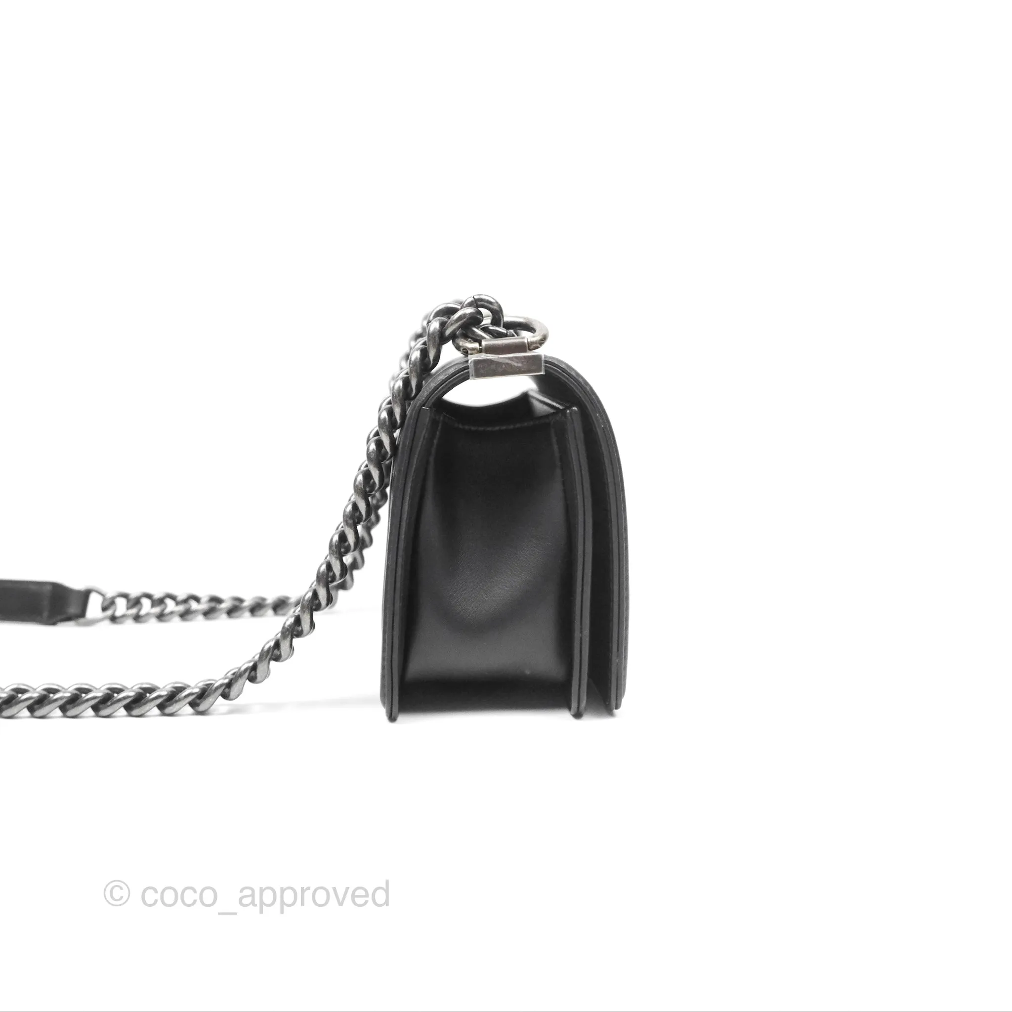 Chanel Small Boy Black Calfskin Ruthenium Hardware