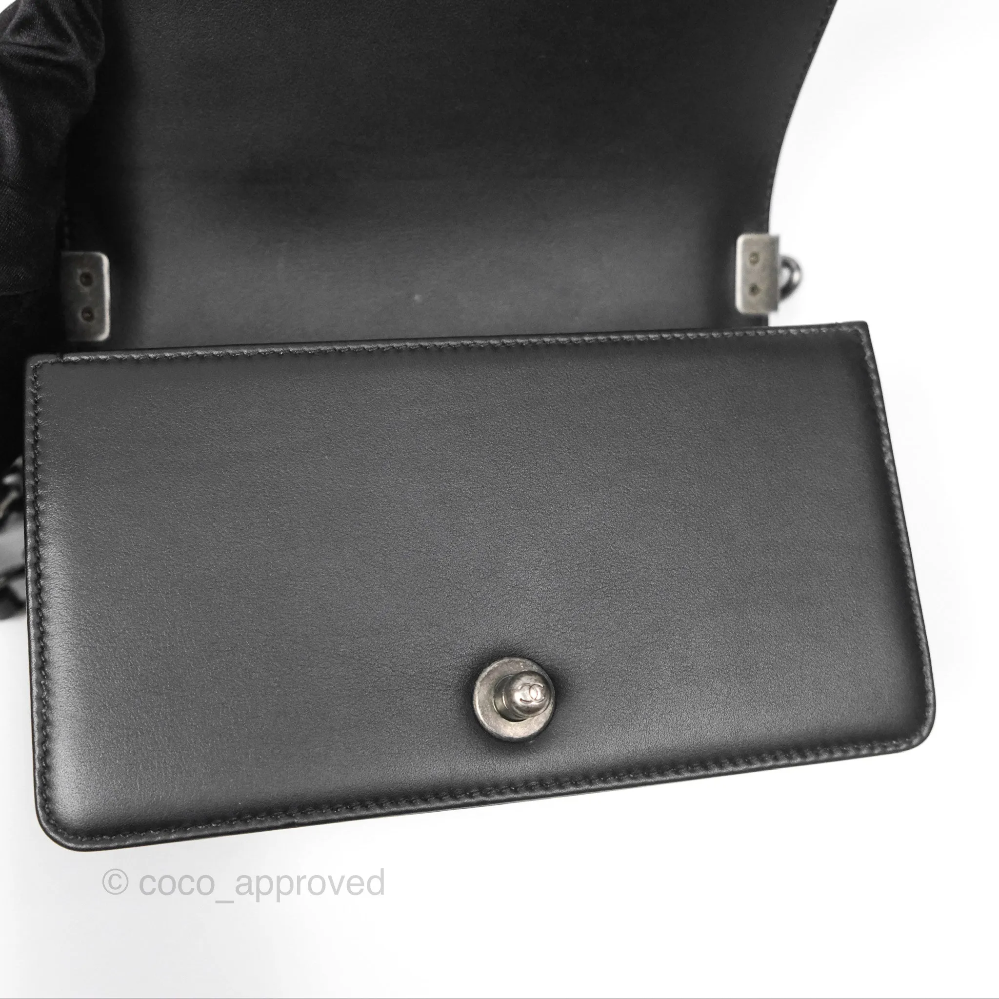 Chanel Small Boy Black Calfskin Ruthenium Hardware