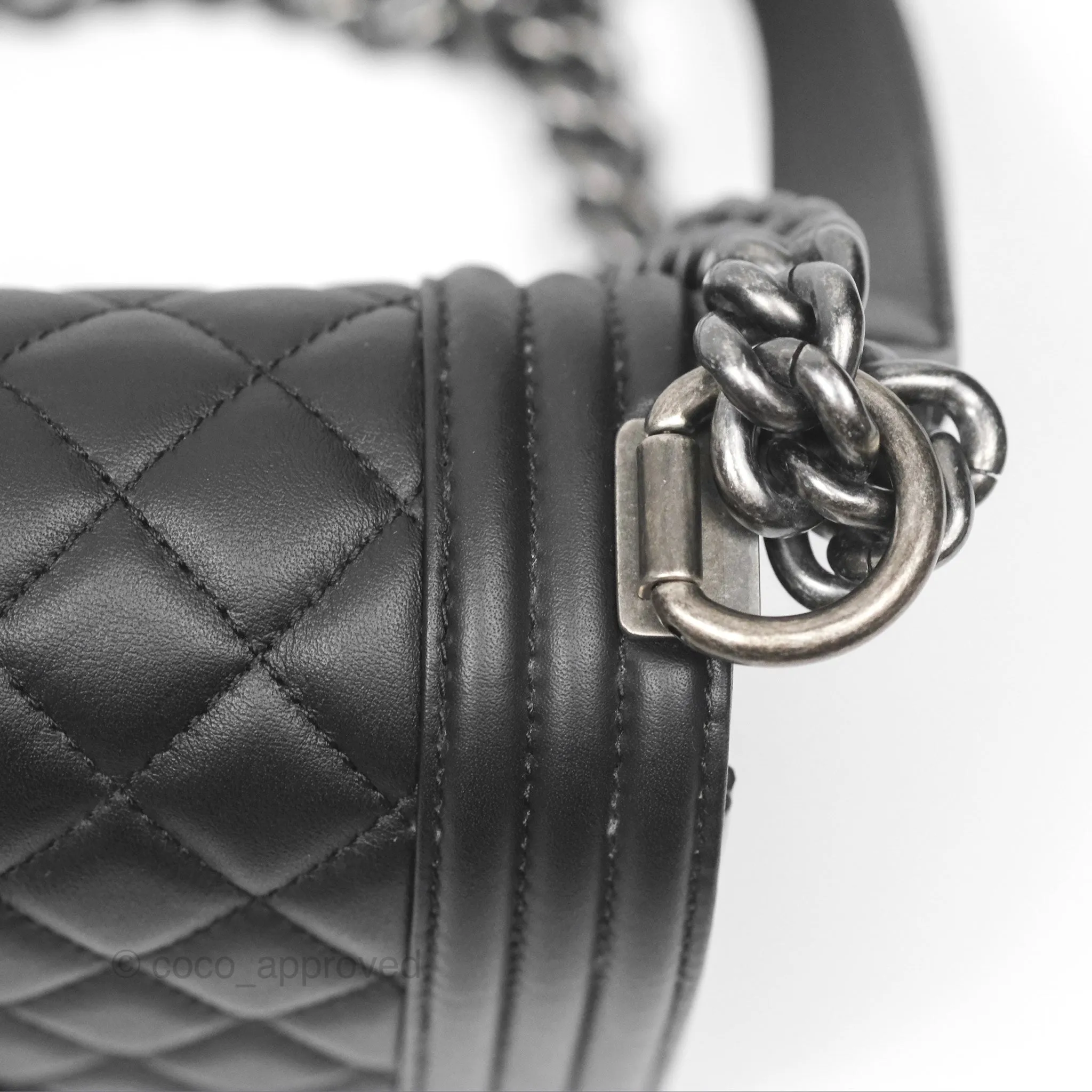 Chanel Small Boy Black Calfskin Ruthenium Hardware