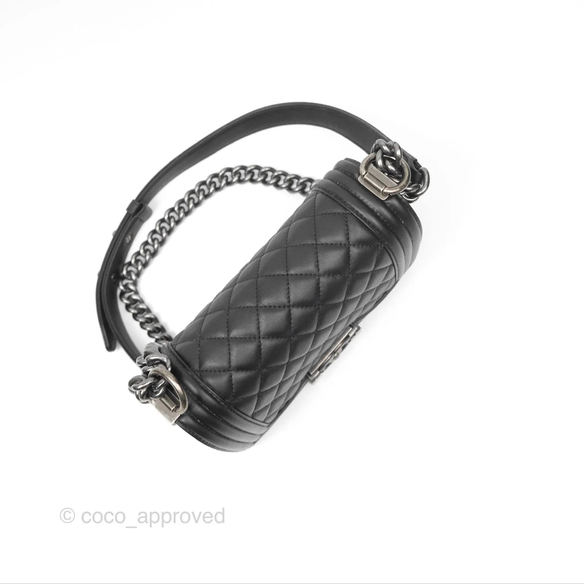 Chanel Small Boy Black Calfskin Ruthenium Hardware