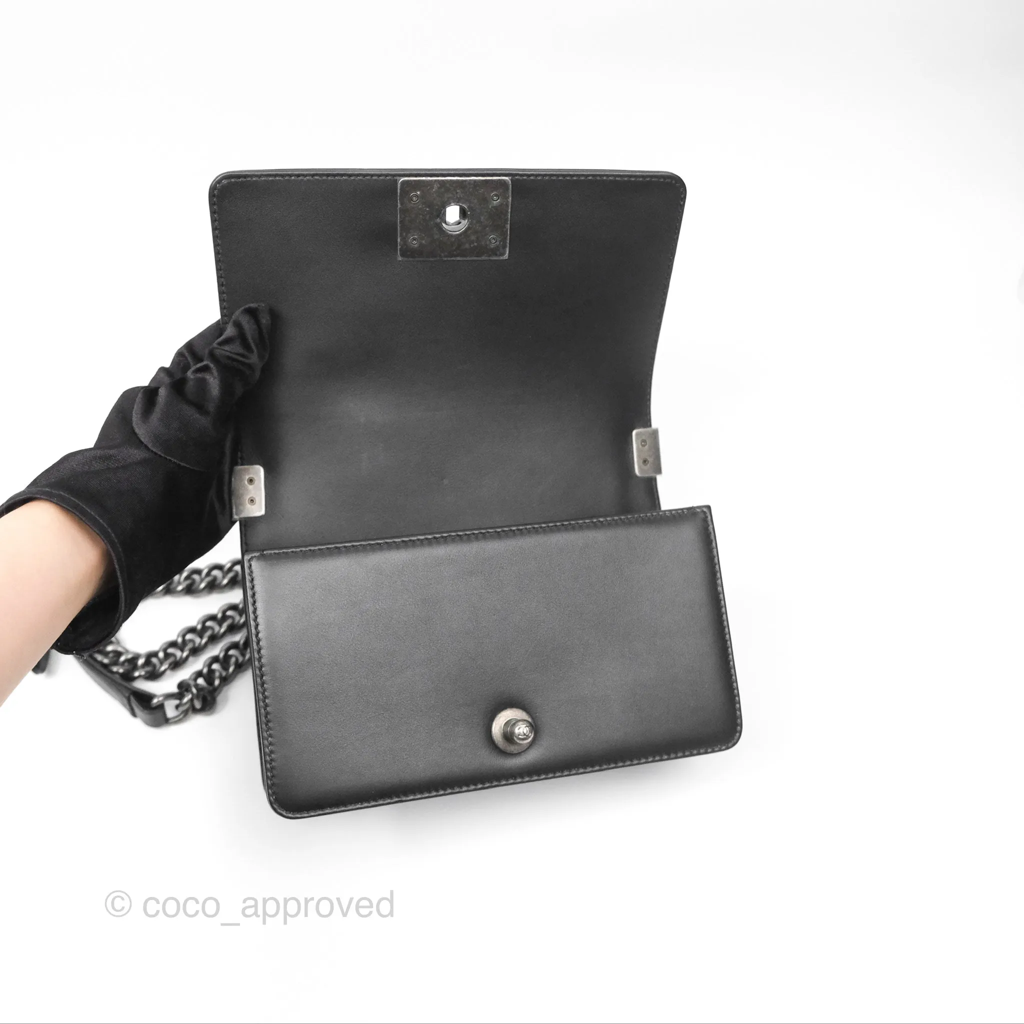 Chanel Small Boy Black Calfskin Ruthenium Hardware
