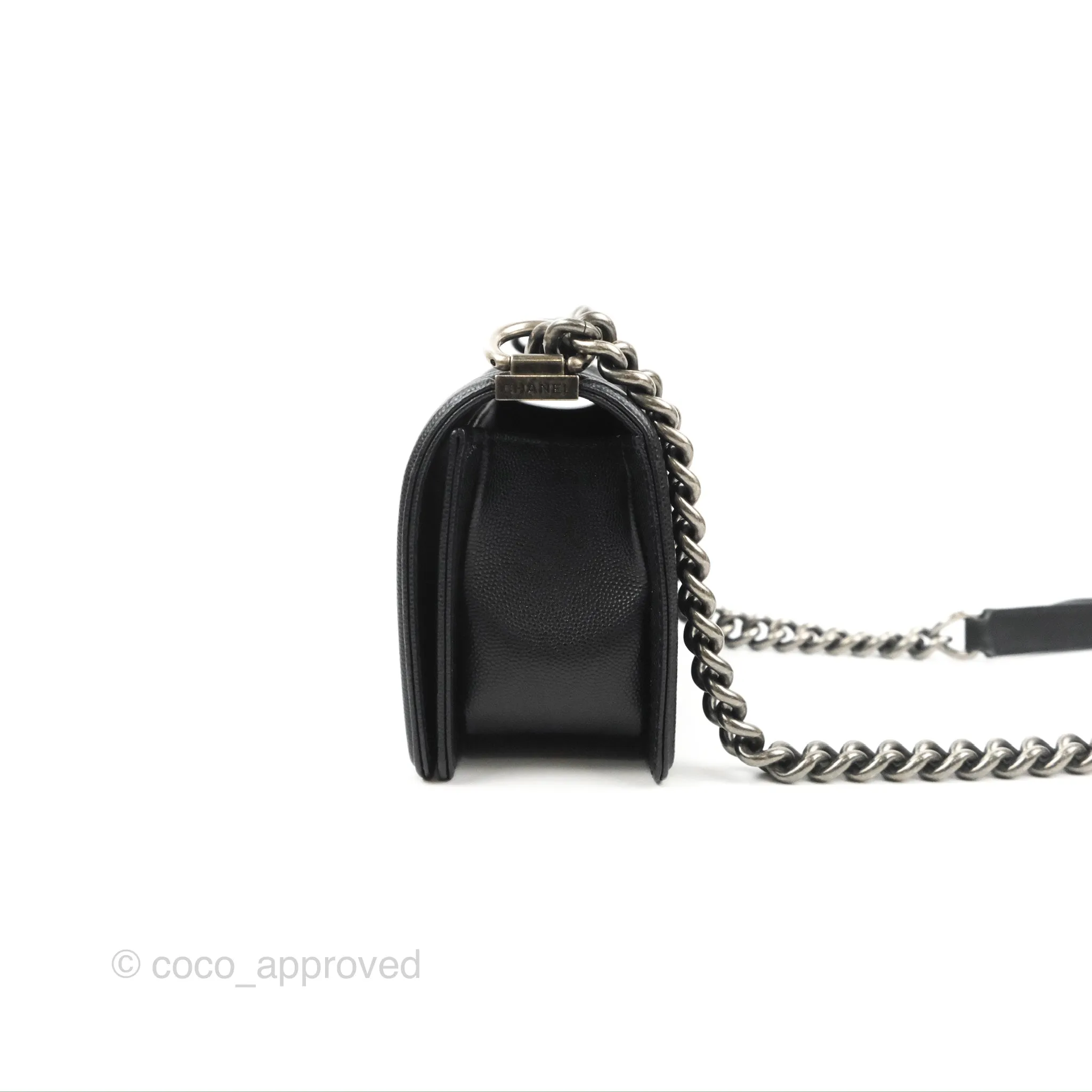 Chanel Small Boy Black Caviar Ruthenium Hardware