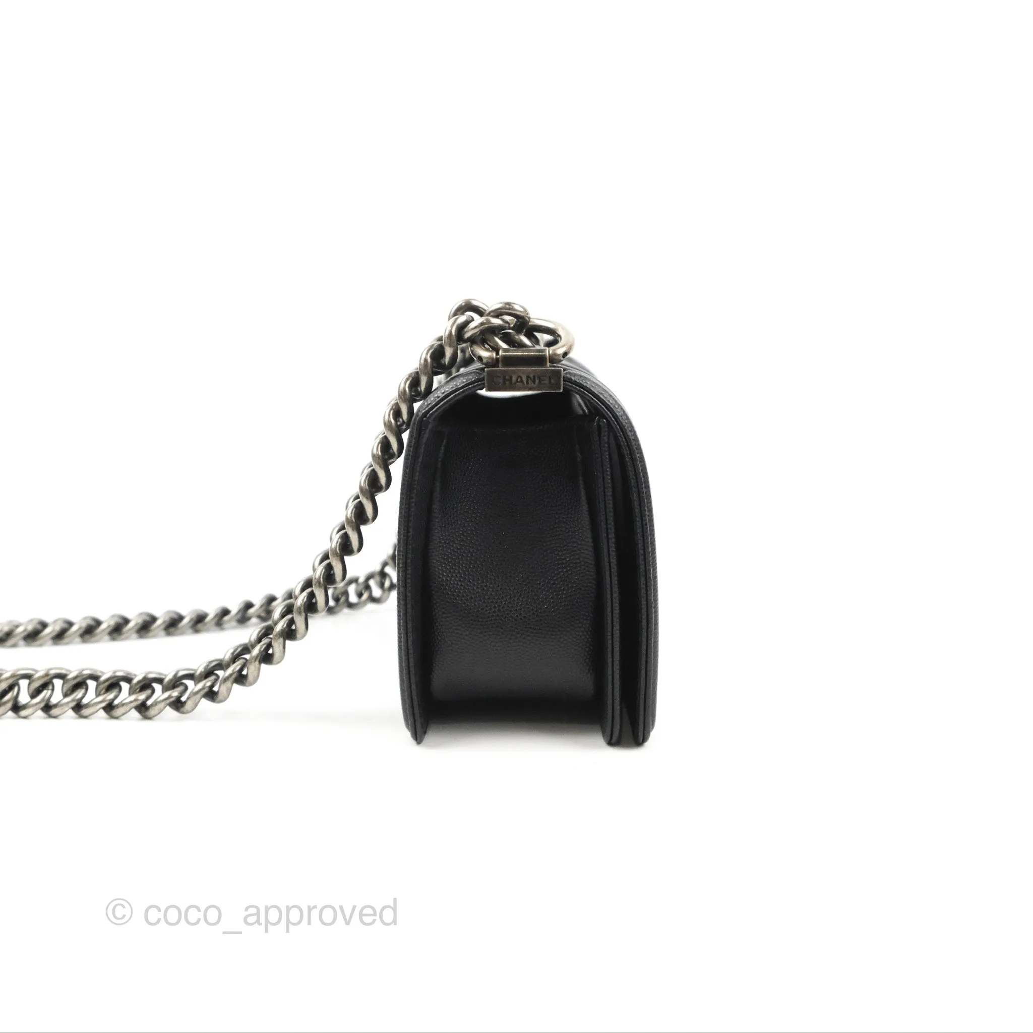 Chanel Small Boy Black Caviar Ruthenium Hardware