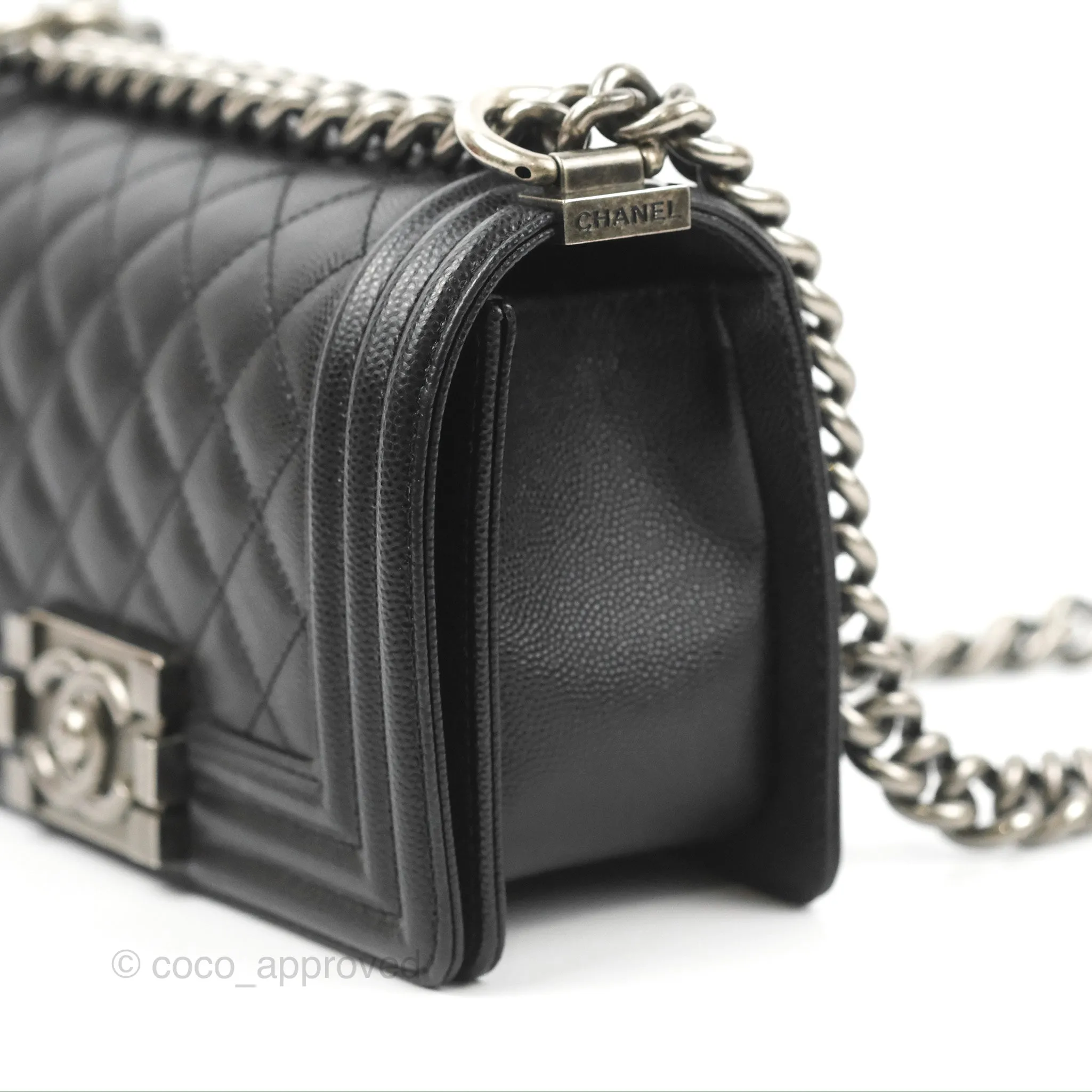 Chanel Small Boy Black Caviar Ruthenium Hardware
