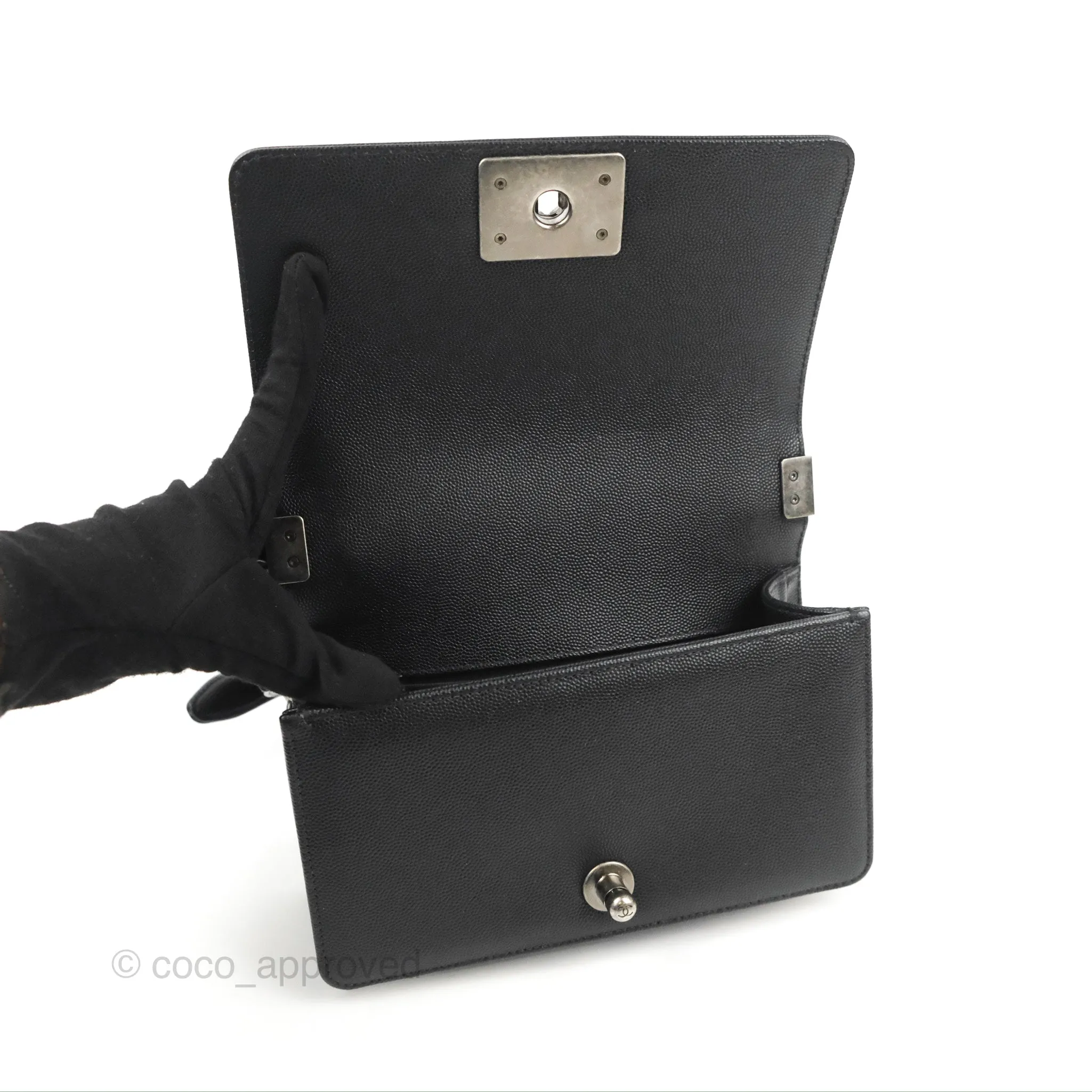 Chanel Small Boy Black Caviar Ruthenium Hardware