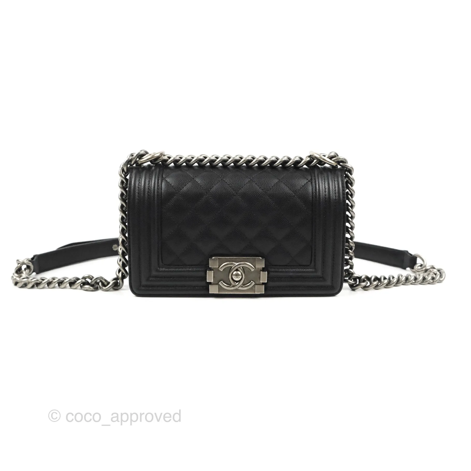 Chanel Small Boy Black Caviar Ruthenium Hardware