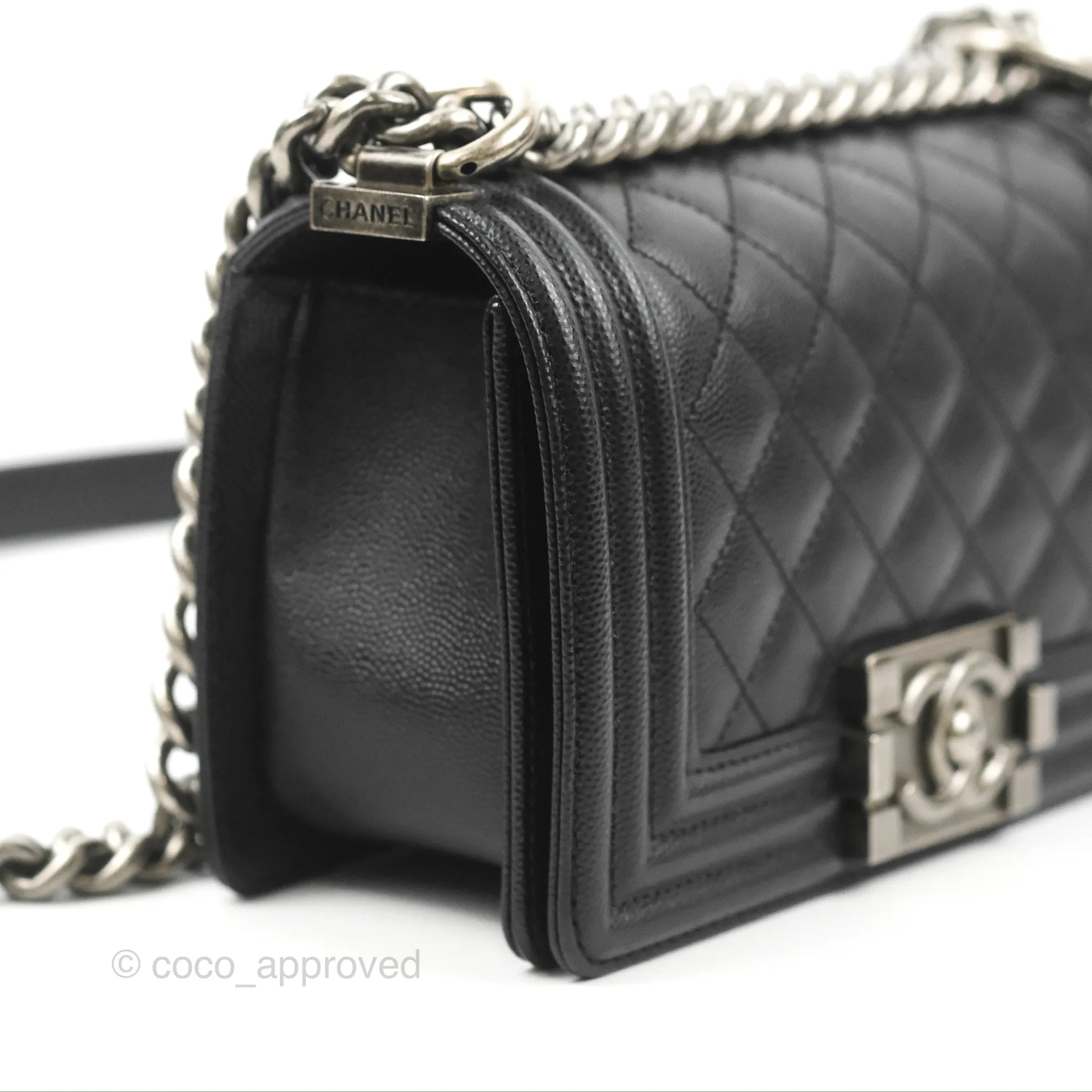Chanel Small Boy Black Caviar Ruthenium Hardware