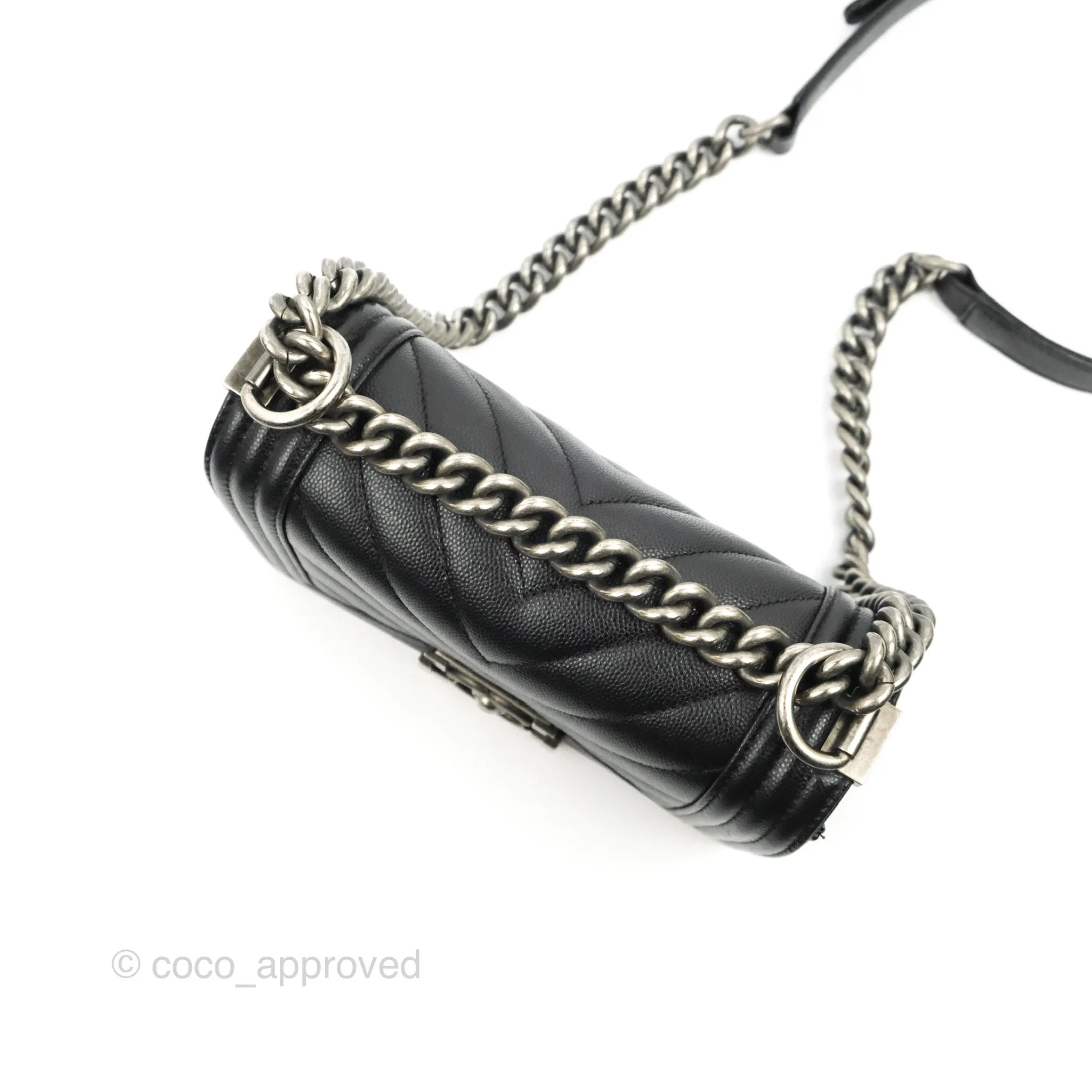 Chanel Small Boy Chevron Black Caviar Ruthenium Hardware