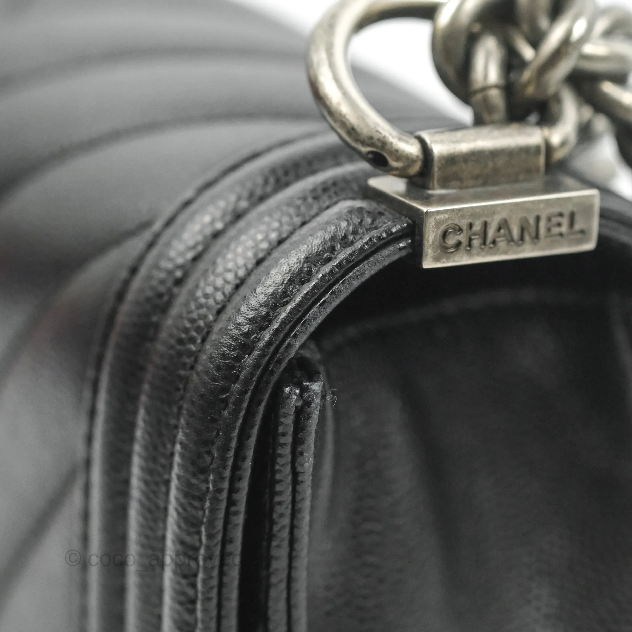 Chanel Small Boy Chevron Black Caviar Ruthenium Hardware