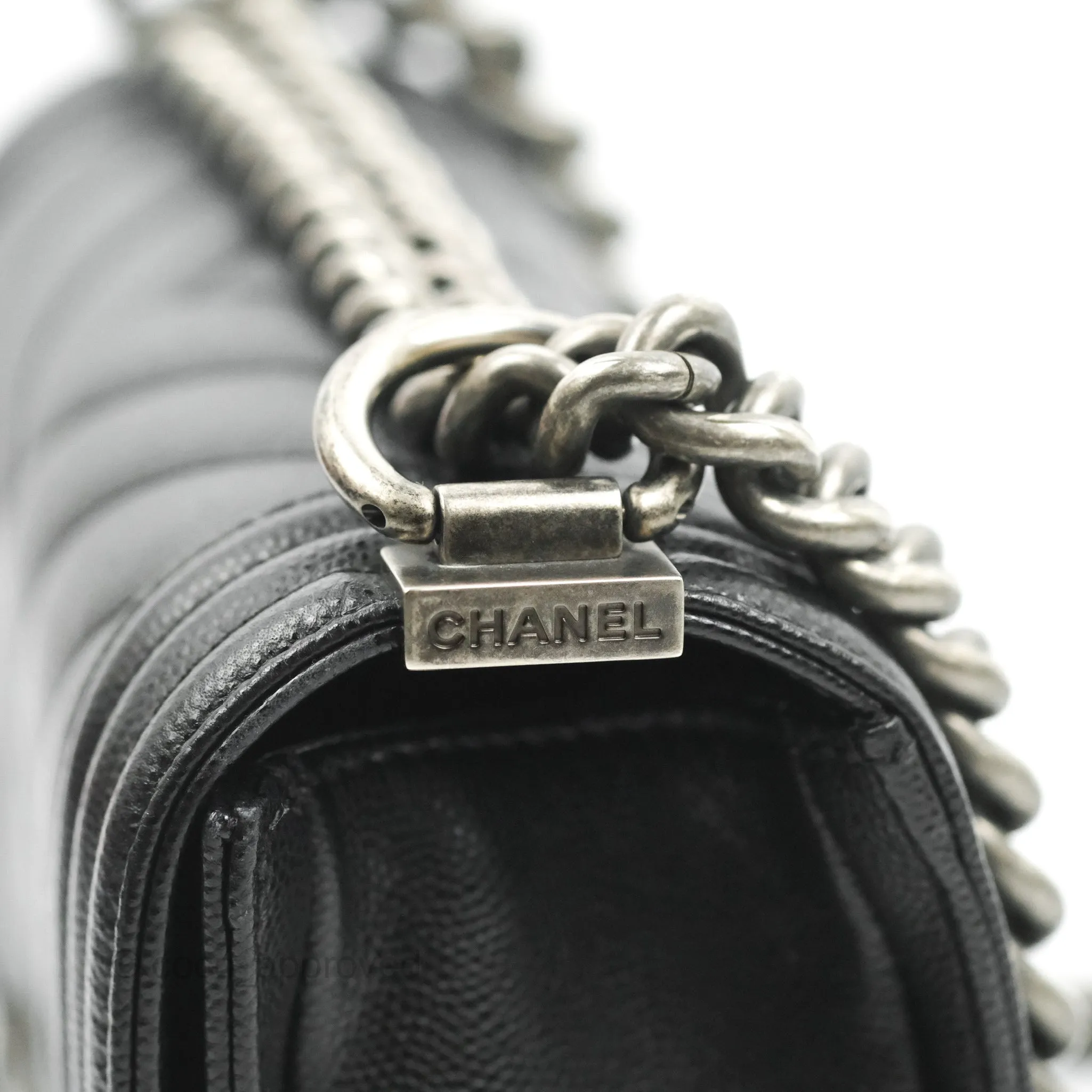 Chanel Small Boy Chevron Black Caviar Ruthenium Hardware