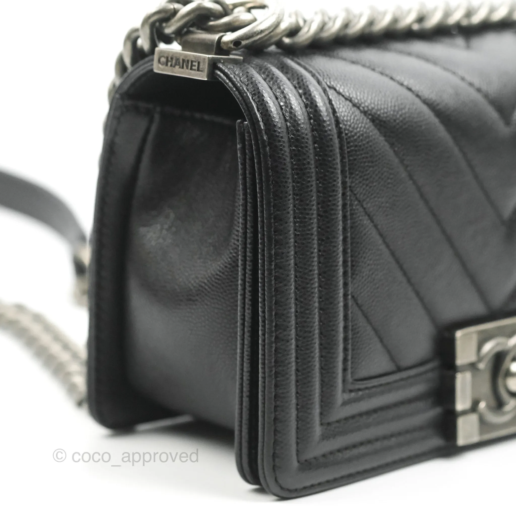 Chanel Small Boy Chevron Black Caviar Ruthenium Hardware