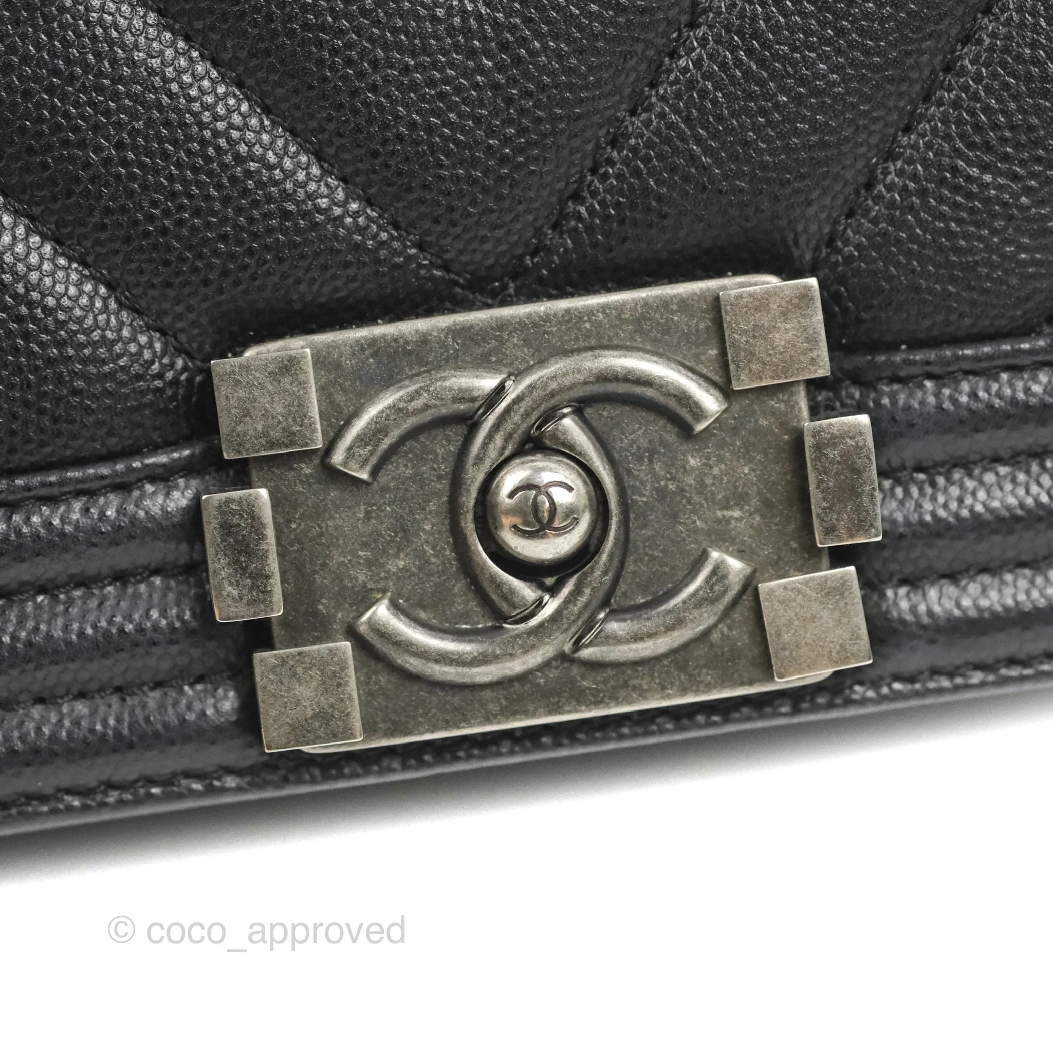 Chanel Small Boy Chevron Black Caviar Ruthenium Hardware