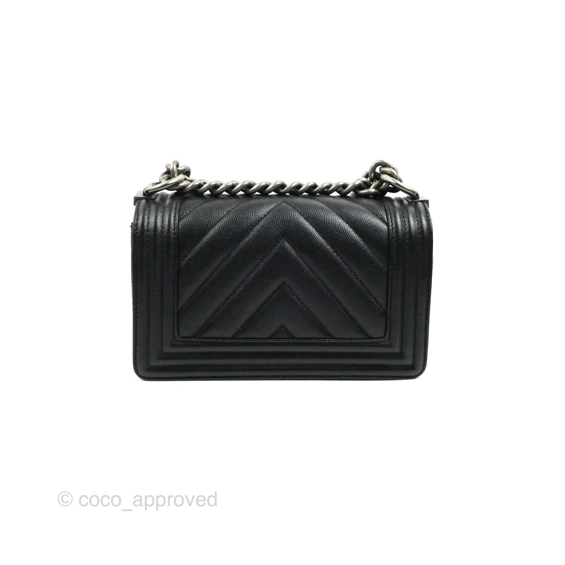 Chanel Small Boy Chevron Black Caviar Ruthenium Hardware