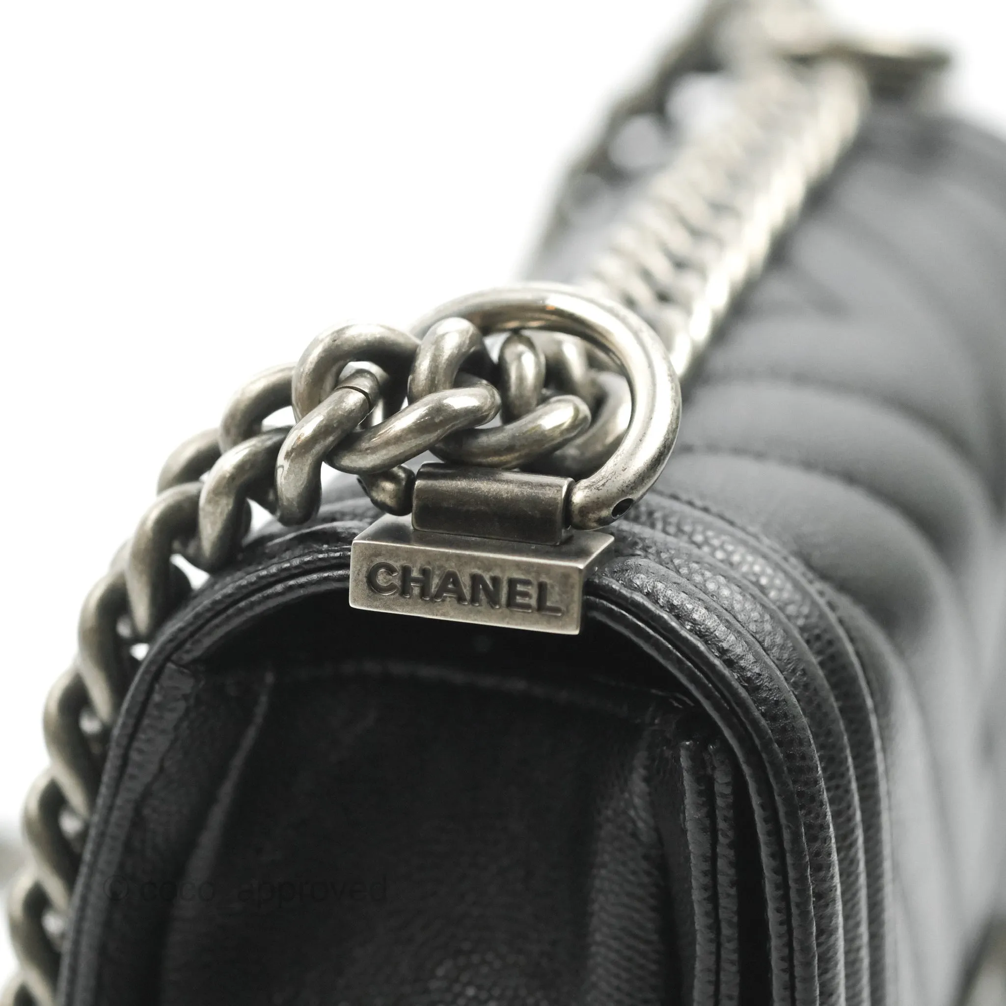 Chanel Small Boy Chevron Black Caviar Ruthenium Hardware