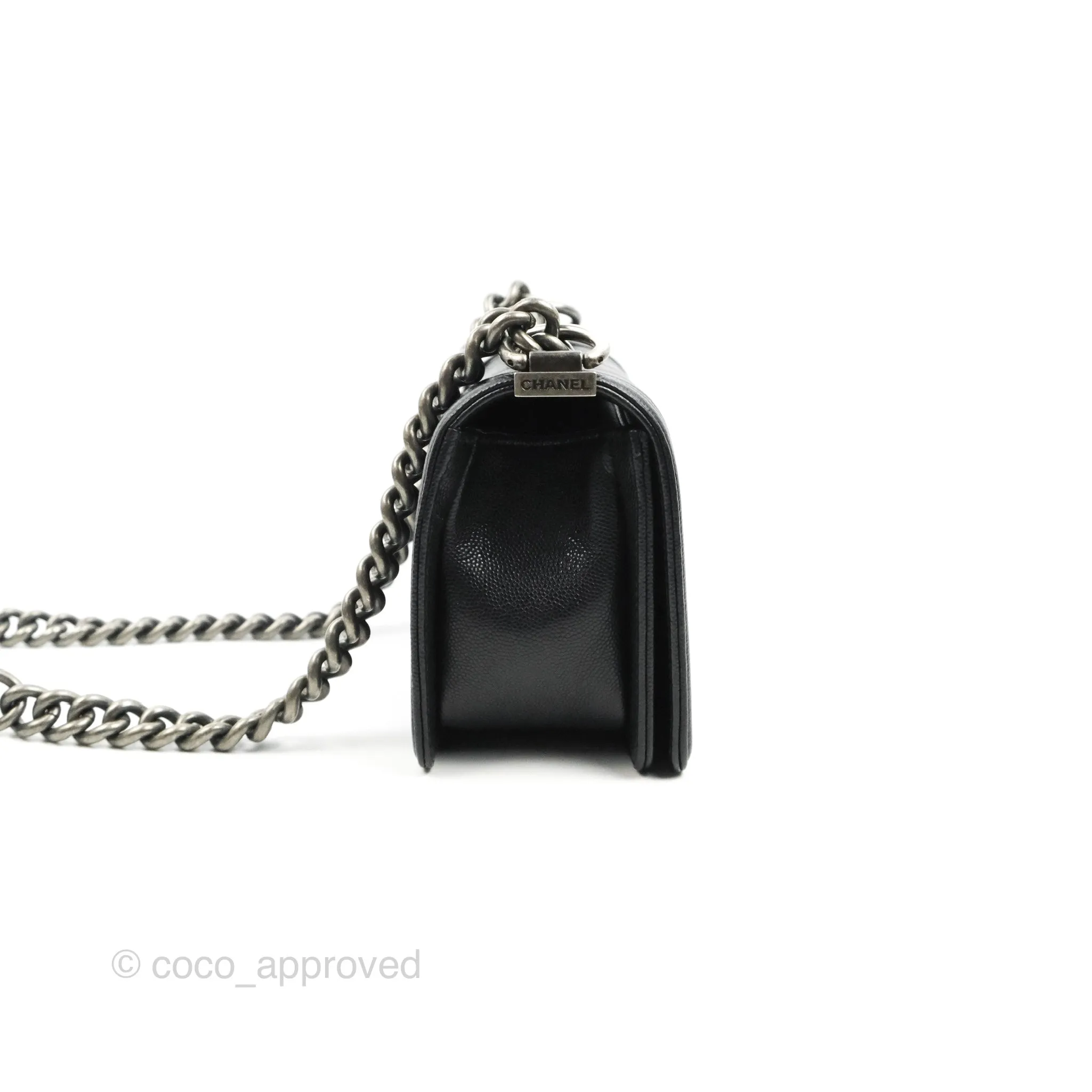 Chanel Small Boy Chevron Black Caviar Ruthenium Hardware