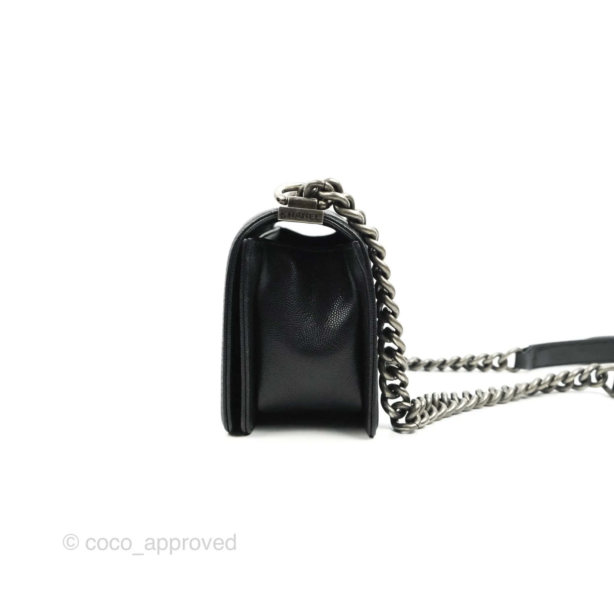 Chanel Small Boy Chevron Black Caviar Ruthenium Hardware
