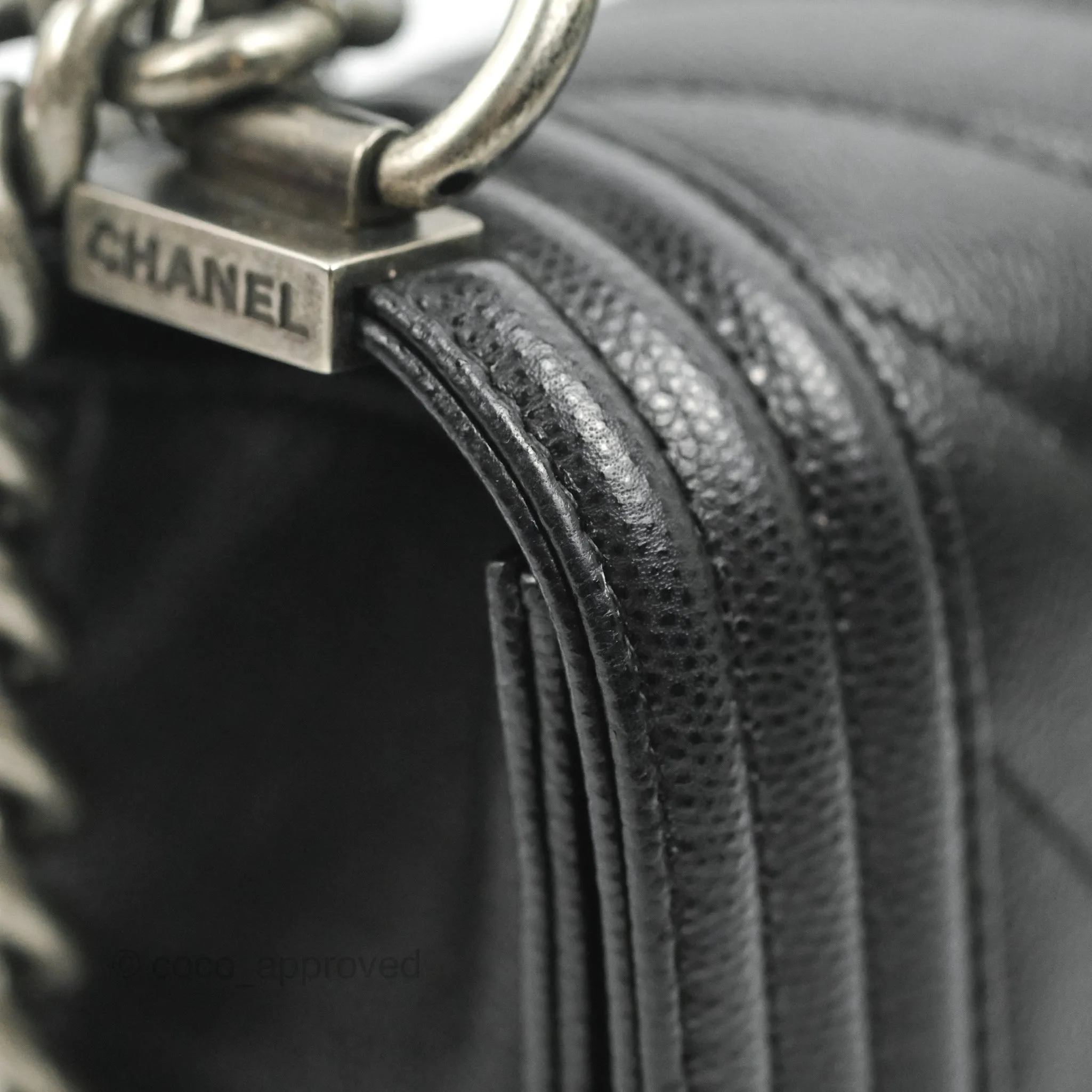 Chanel Small Boy Chevron Black Caviar Ruthenium Hardware