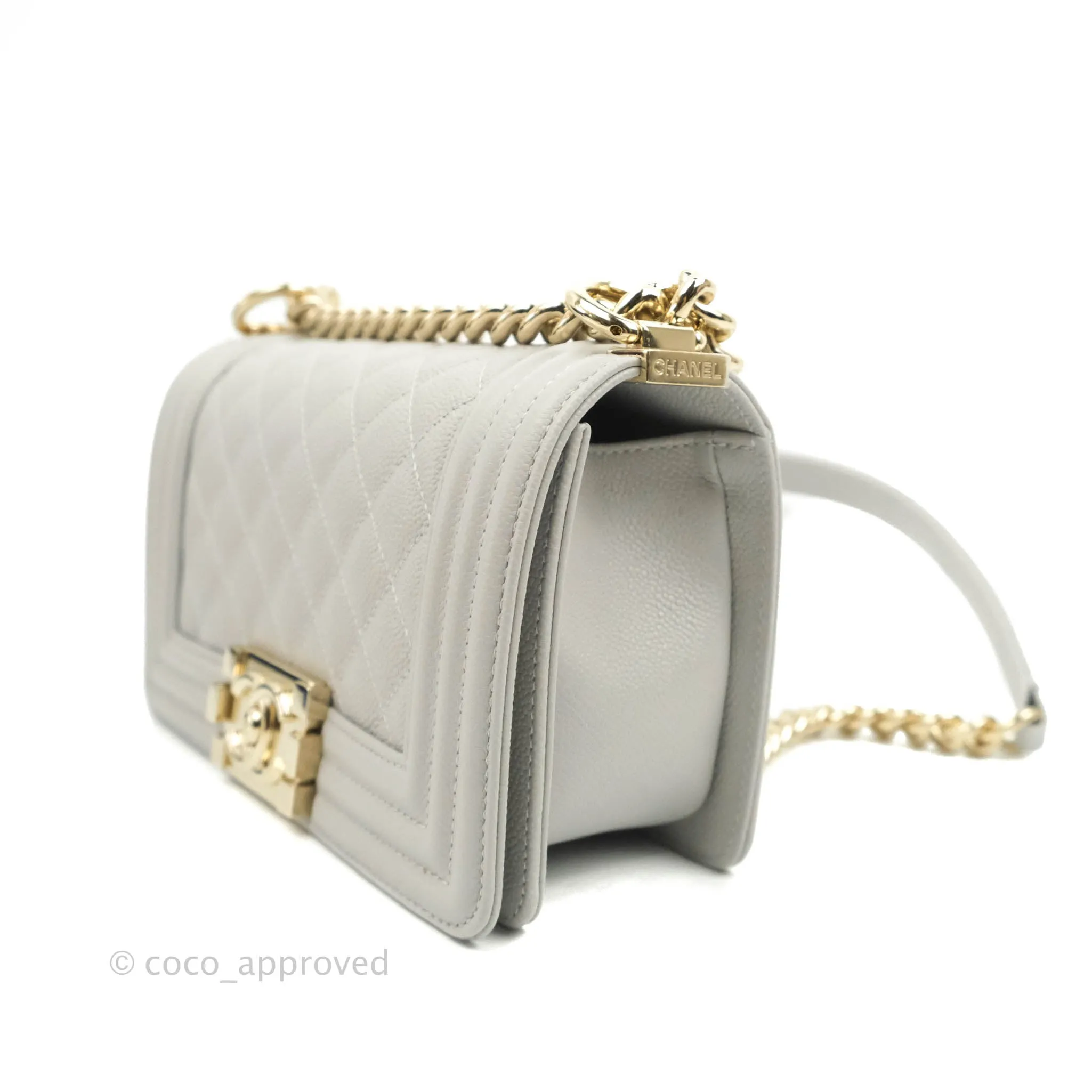 Chanel Small Boy Grey Caviar Gold Hardware