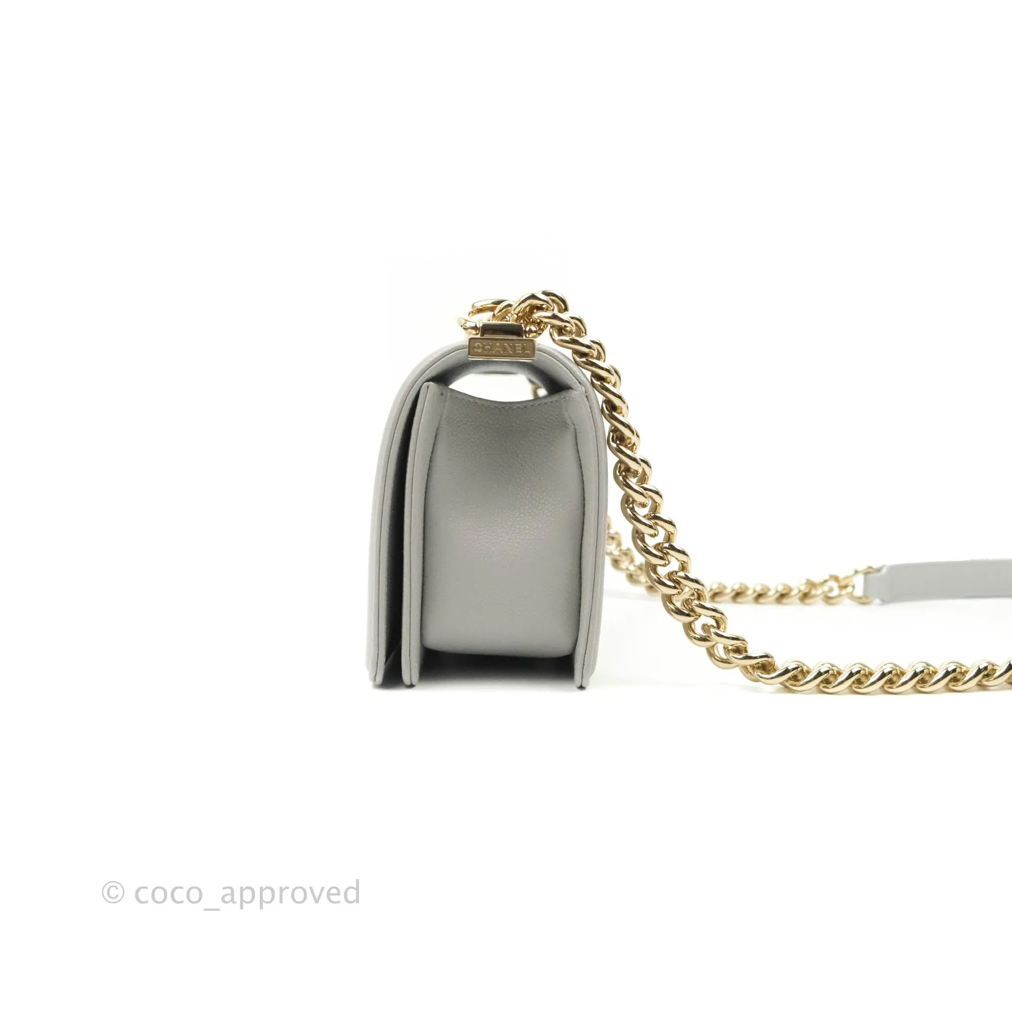 Chanel Small Boy Grey Caviar Gold Hardware