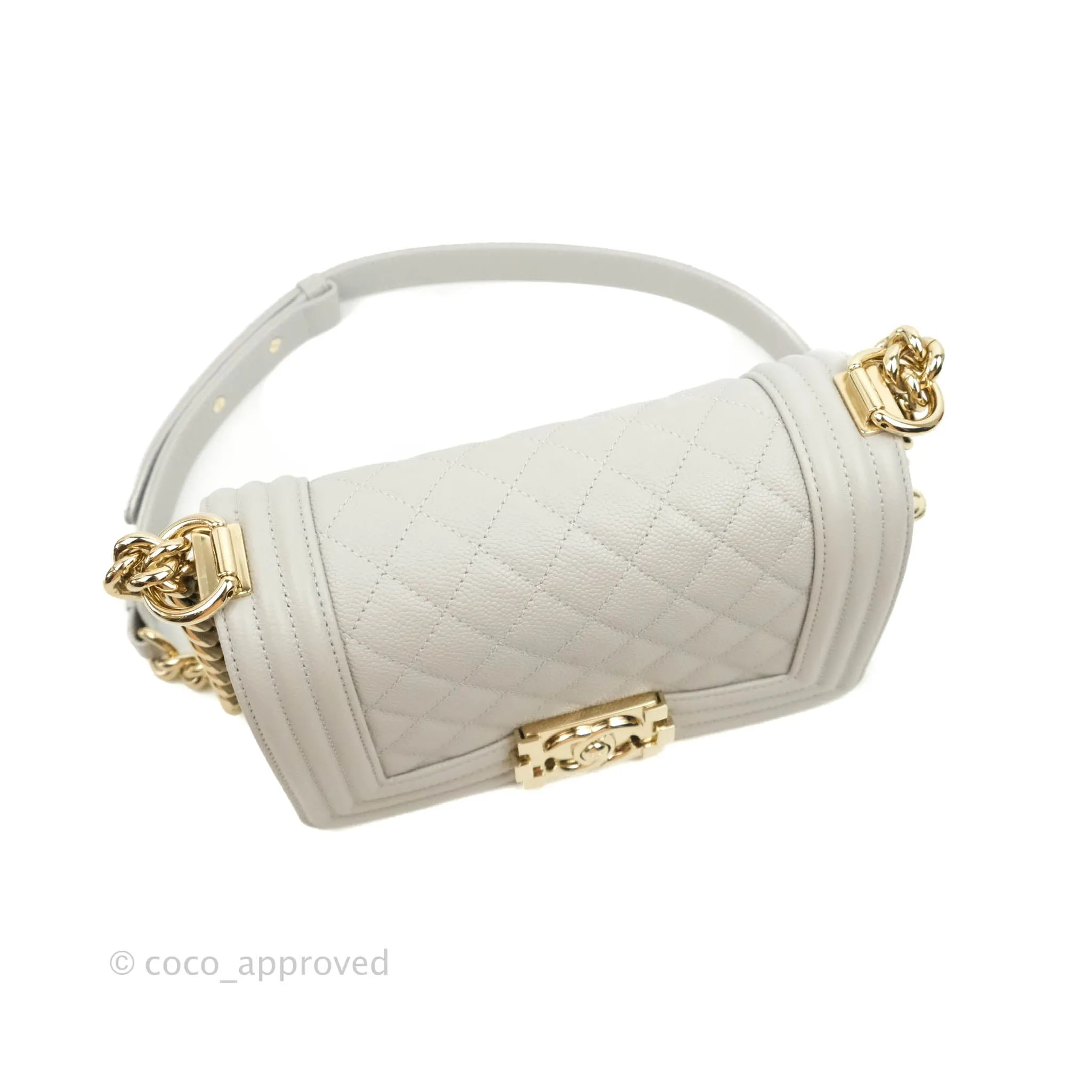 Chanel Small Boy Grey Caviar Gold Hardware