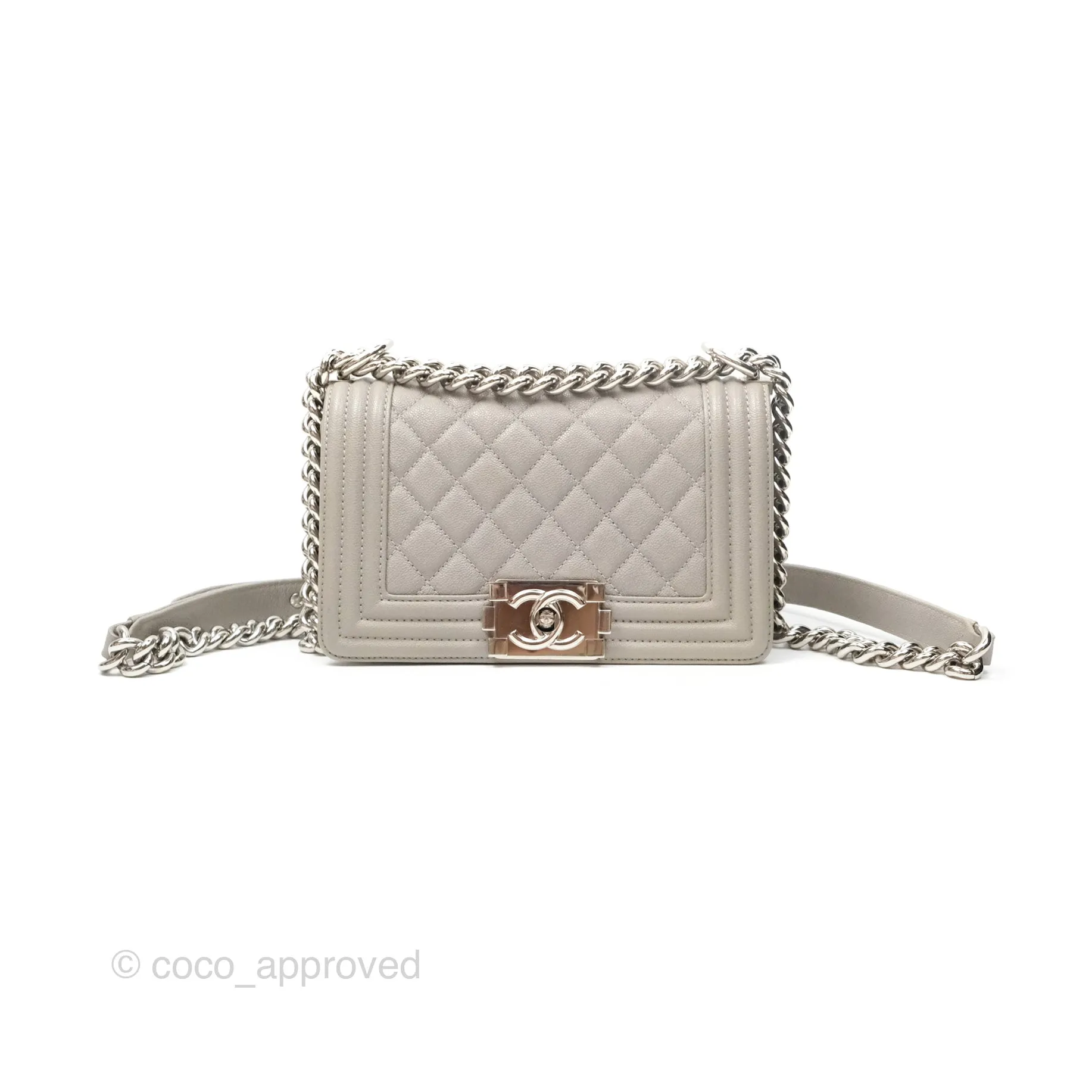 Chanel Small Boy Grey Caviar Silver Hardware