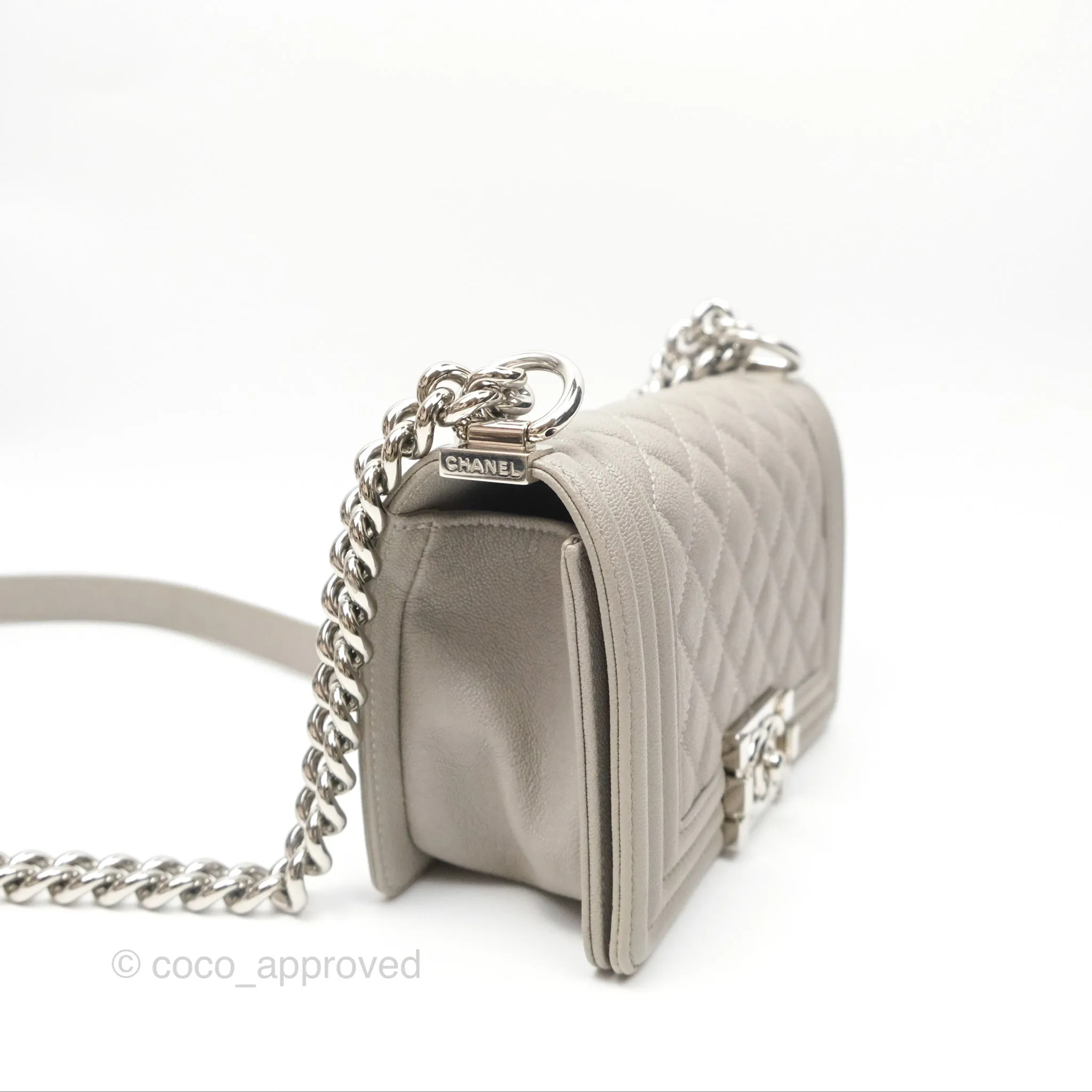Chanel Small Boy Grey Caviar Silver Hardware