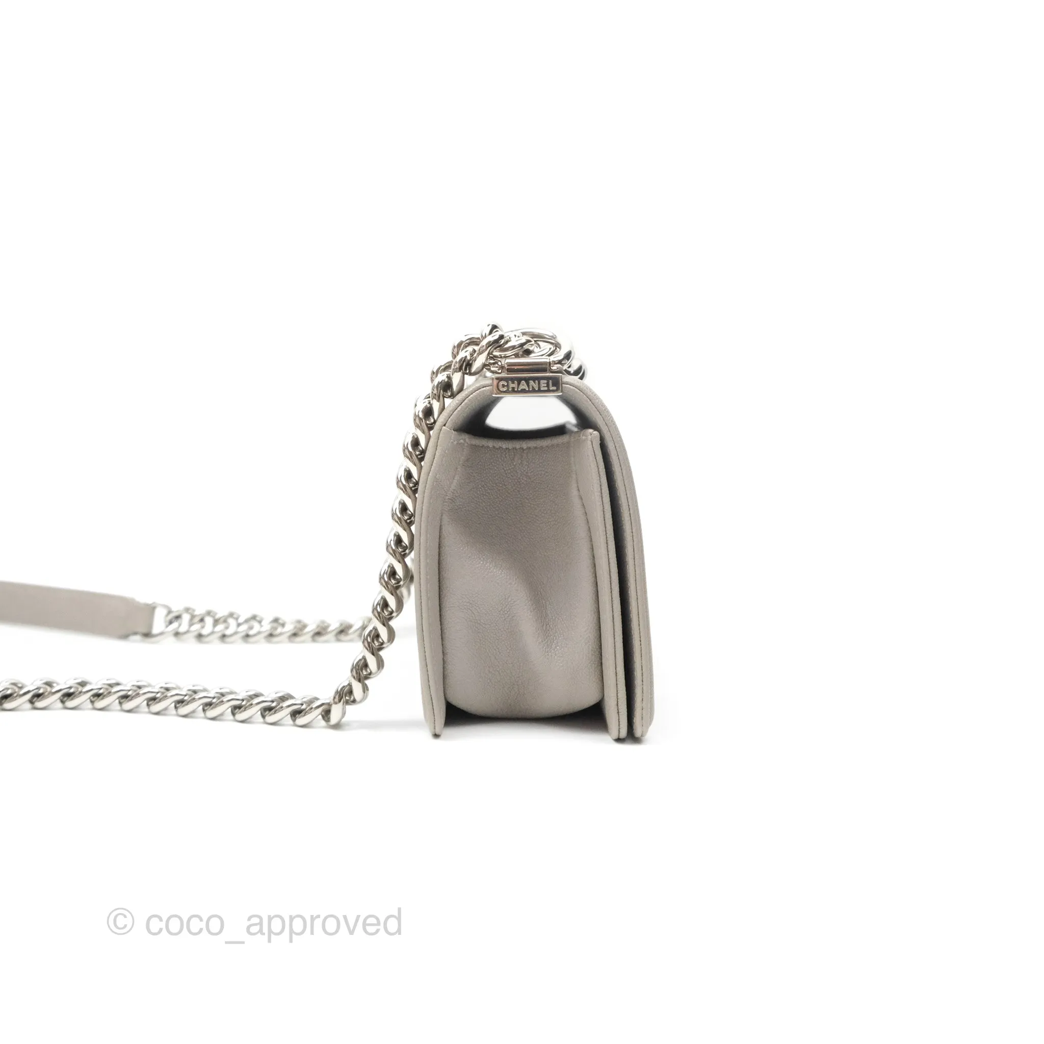 Chanel Small Boy Grey Caviar Silver Hardware