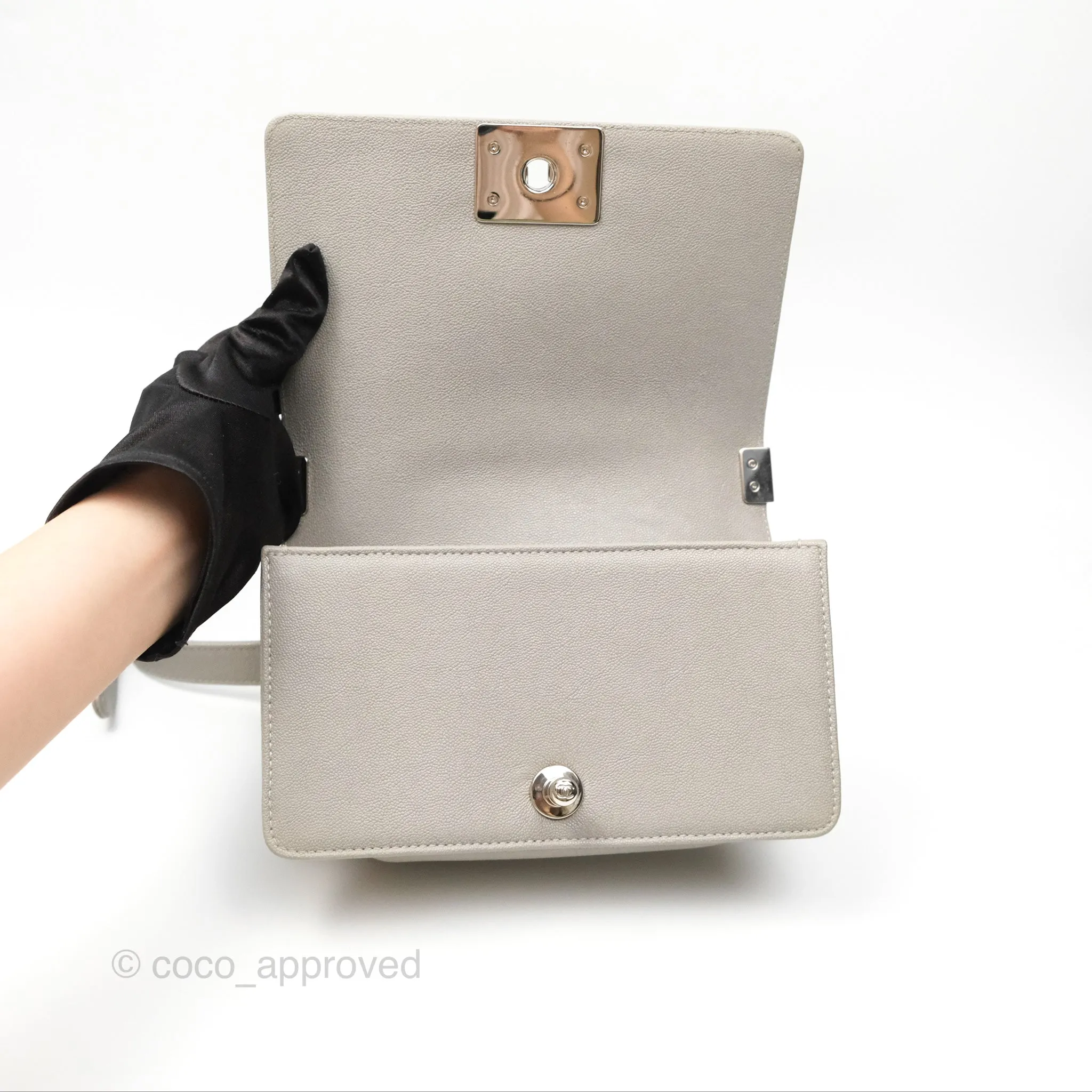 Chanel Small Boy Grey Caviar Silver Hardware