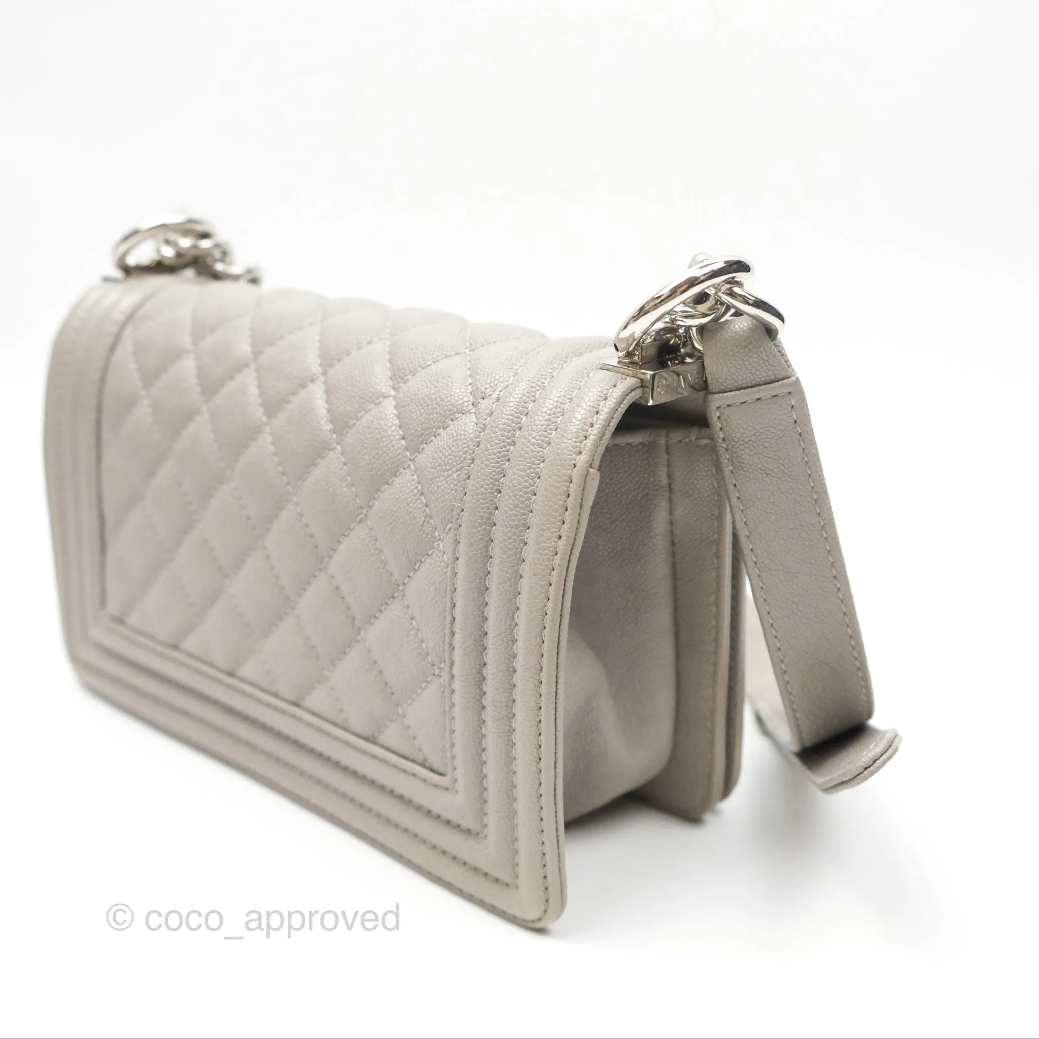Chanel Small Boy Grey Caviar Silver Hardware