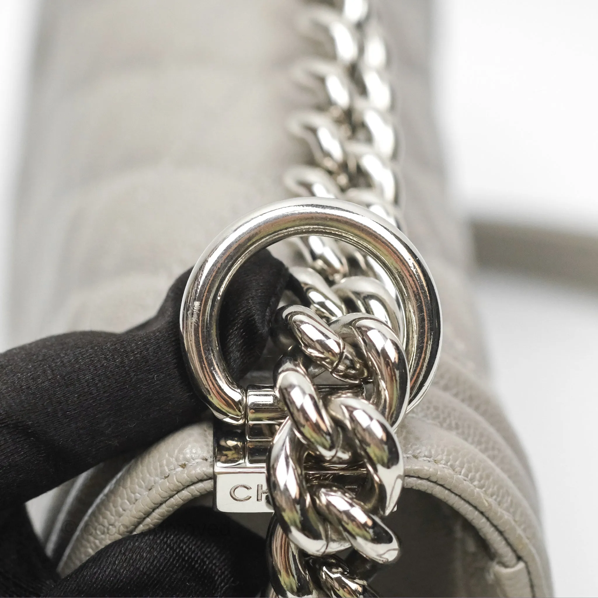Chanel Small Boy Grey Caviar Silver Hardware
