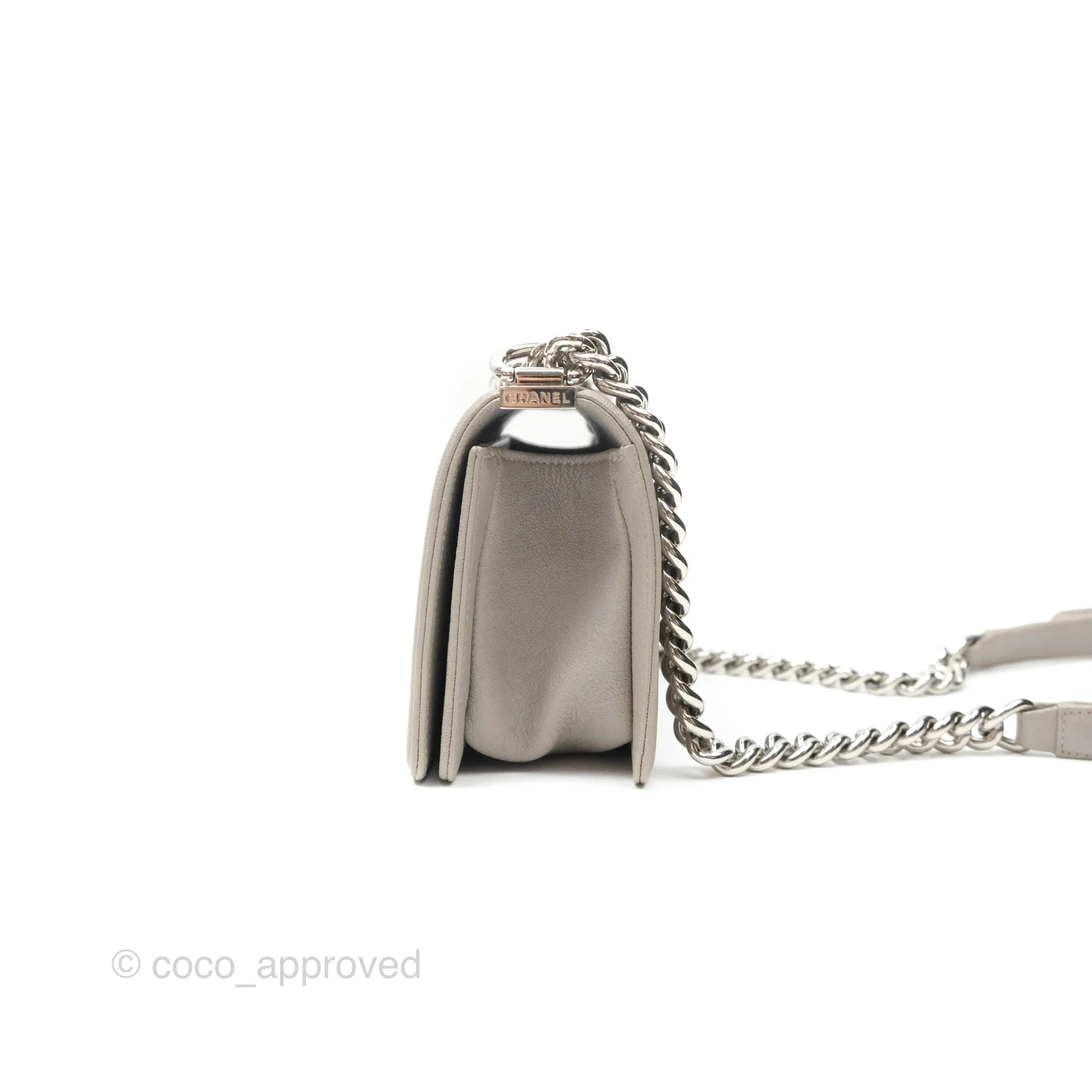 Chanel Small Boy Grey Caviar Silver Hardware