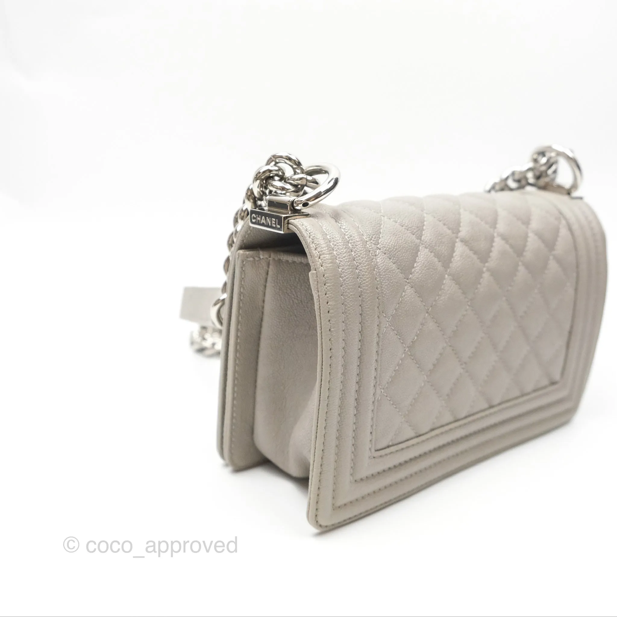 Chanel Small Boy Grey Caviar Silver Hardware