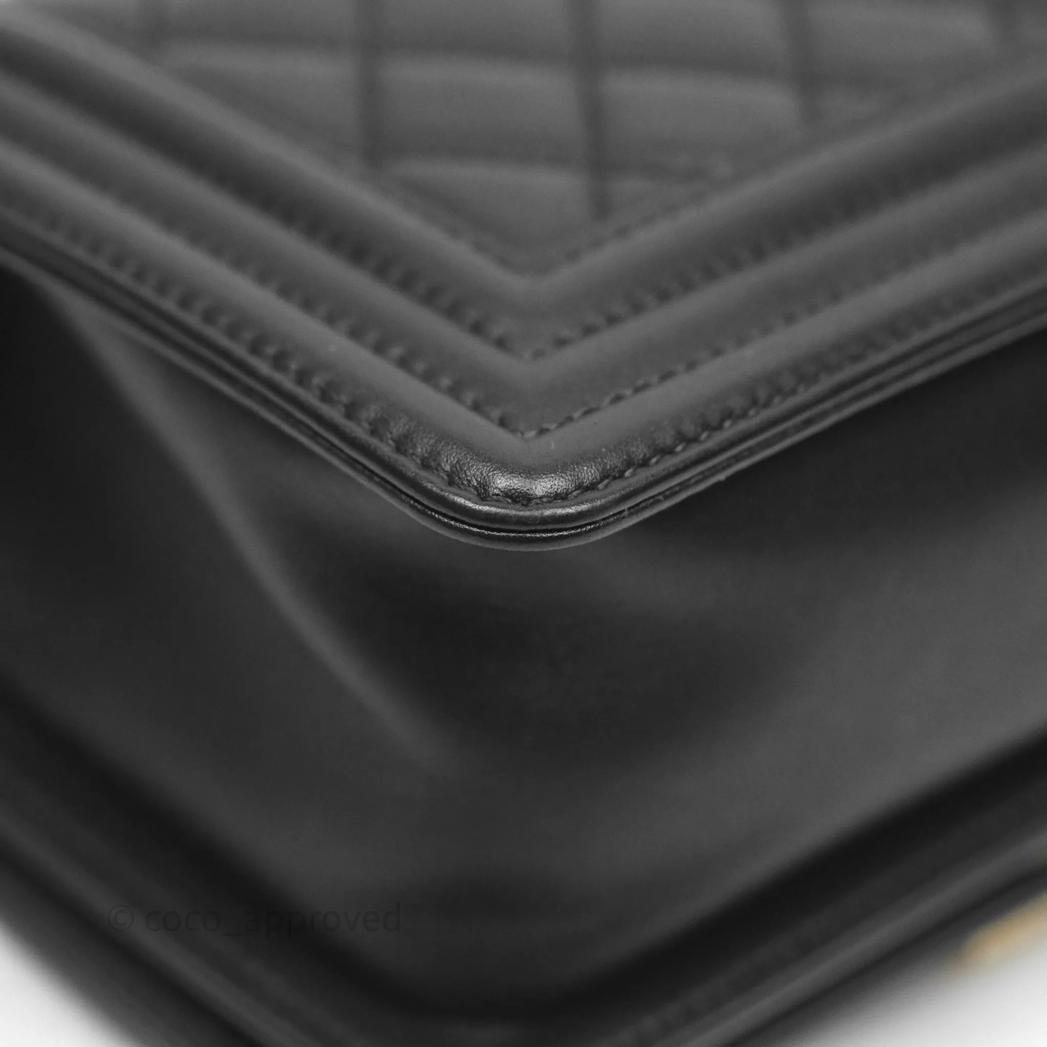 Chanel Small Boy Quilted Black Calfskin Aged Gold Hardware