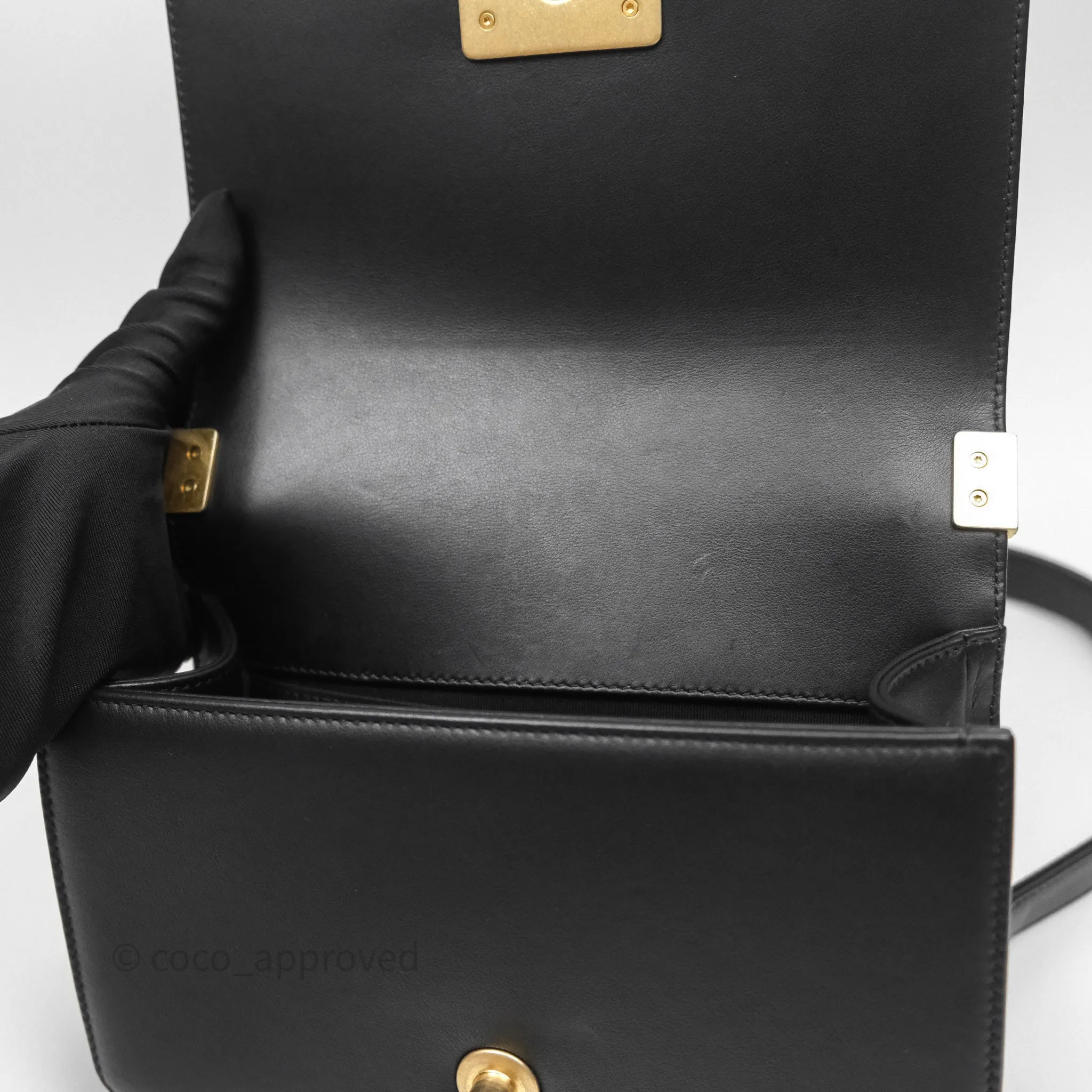 Chanel Small Boy Quilted Black Calfskin Aged Gold Hardware