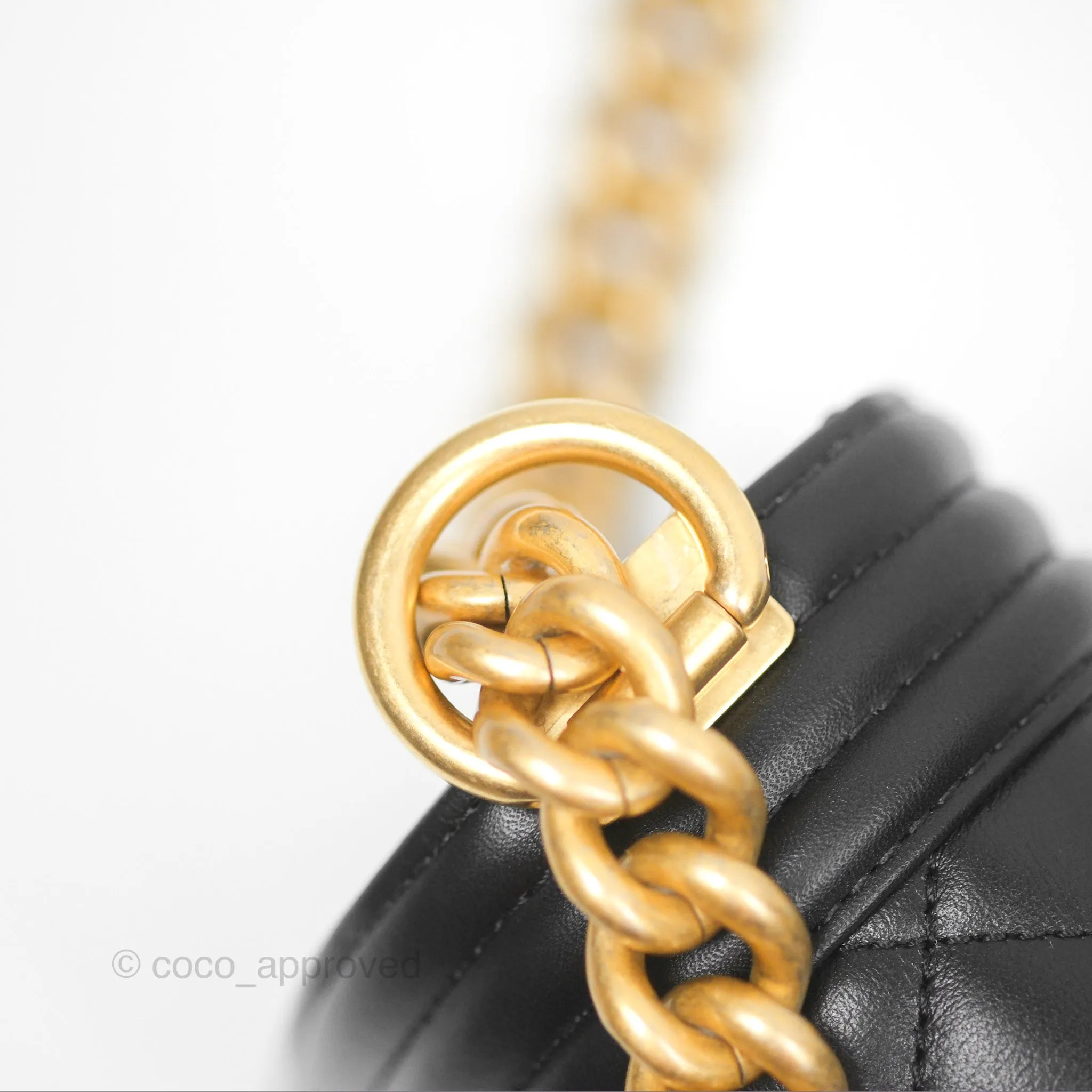 Chanel Small Boy Quilted Black Calfskin Aged Gold Hardware