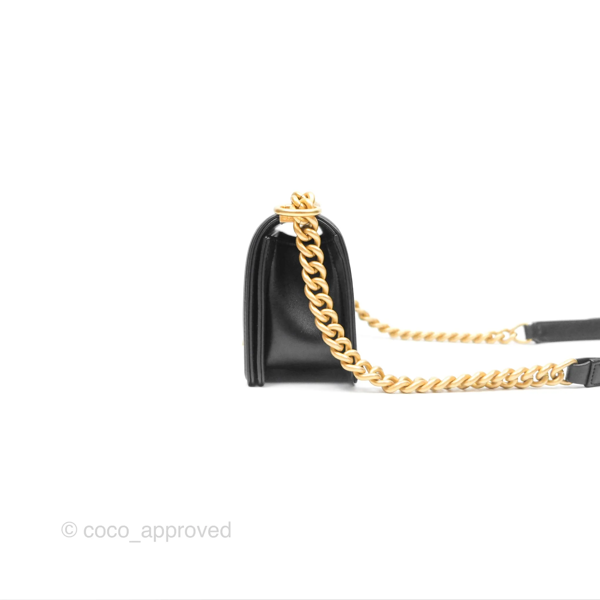 Chanel Small Boy Quilted Black Calfskin Aged Gold Hardware