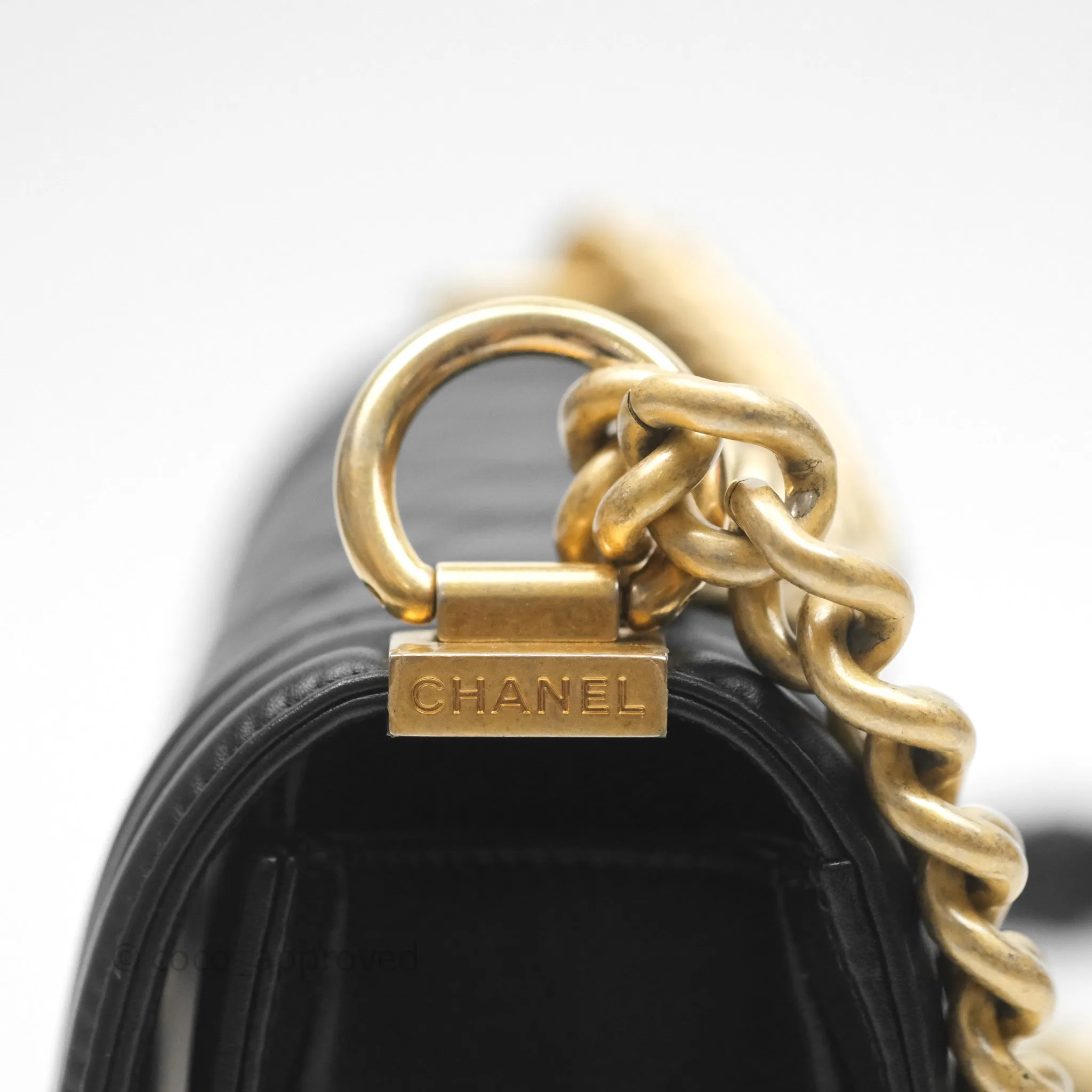Chanel Small Boy Quilted Black Calfskin Aged Gold Hardware