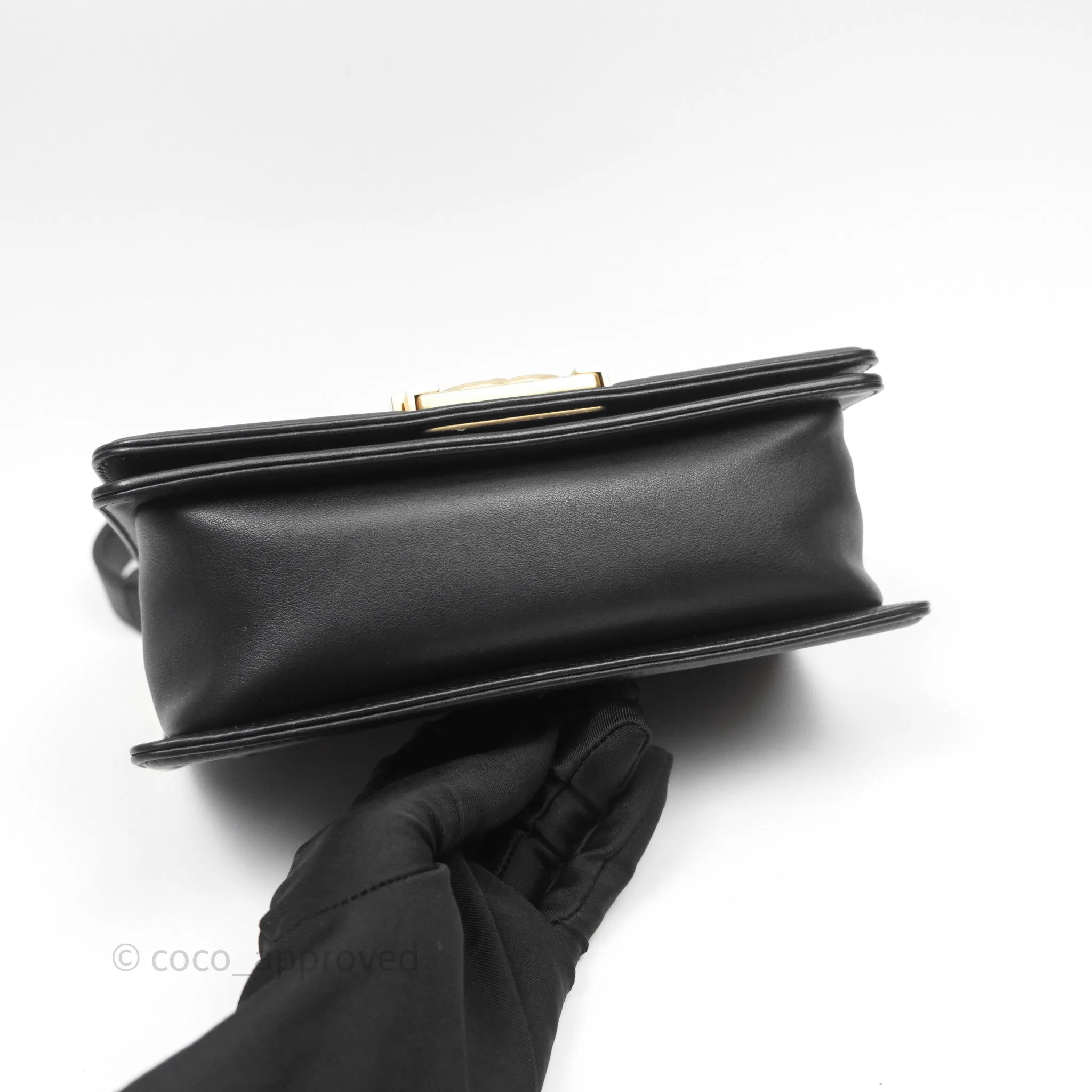 Chanel Small Boy Quilted Black Calfskin Aged Gold Hardware