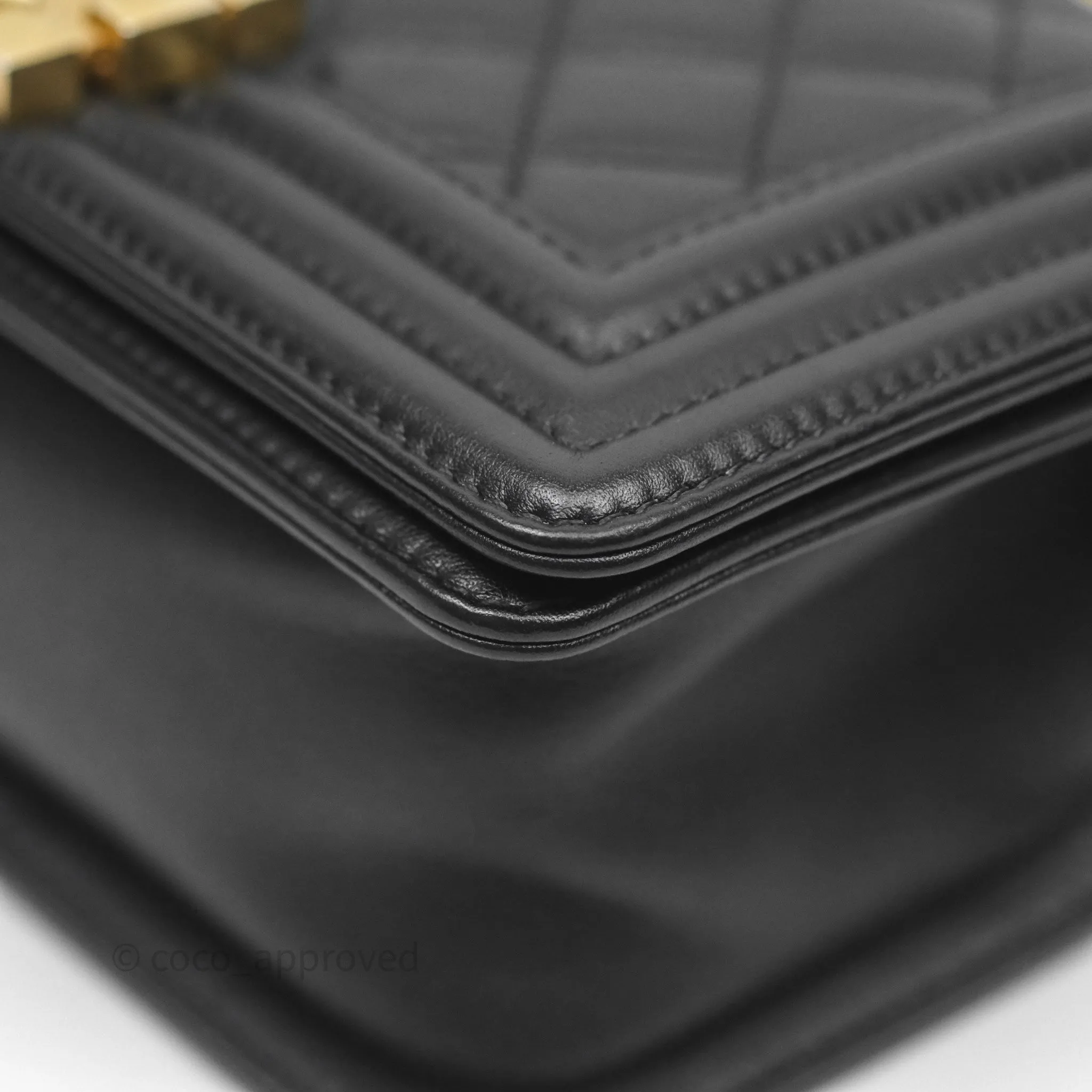 Chanel Small Boy Quilted Black Calfskin Aged Gold Hardware