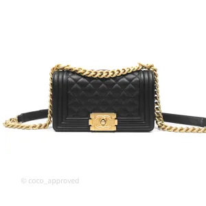 Chanel Small Boy Quilted Black Calfskin Aged Gold Hardware