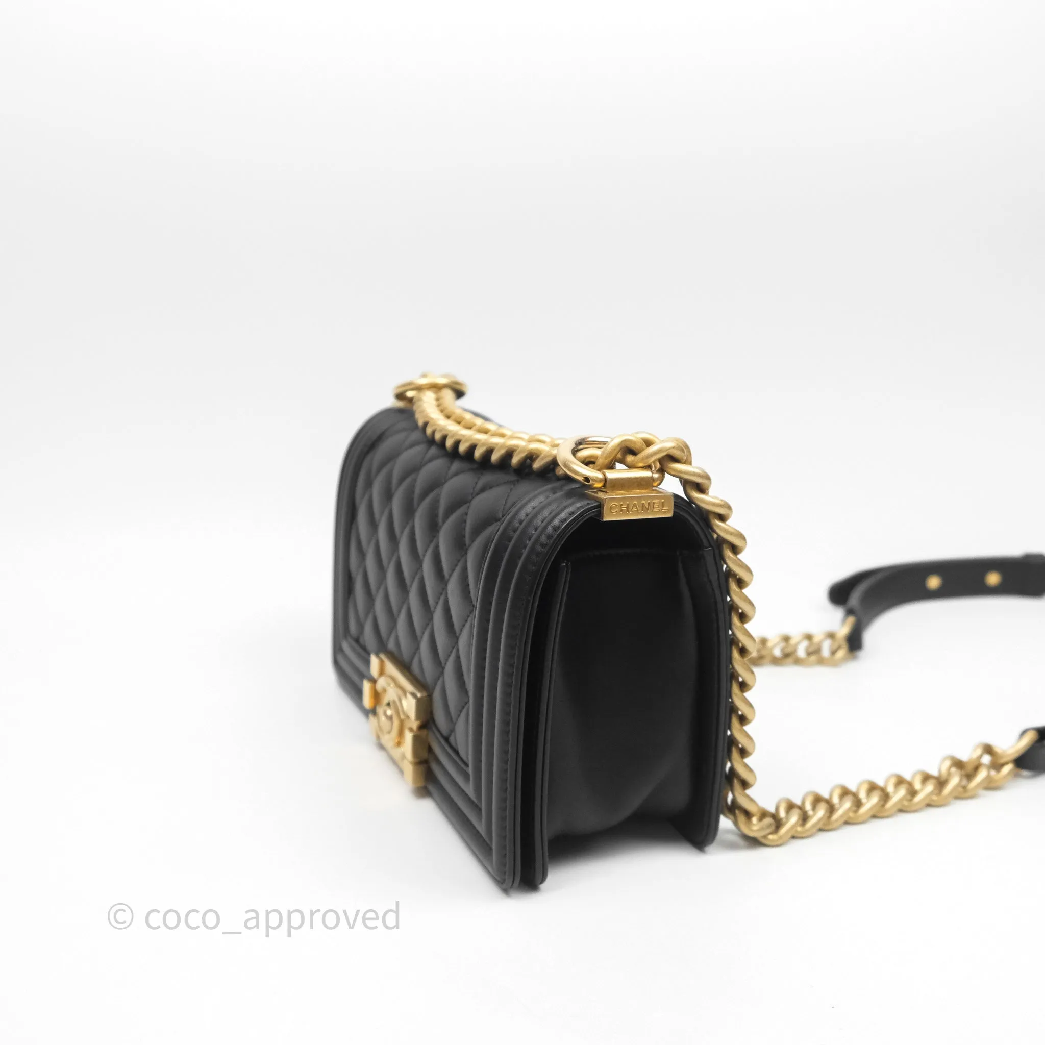 Chanel Small Boy Quilted Black Calfskin Aged Gold Hardware
