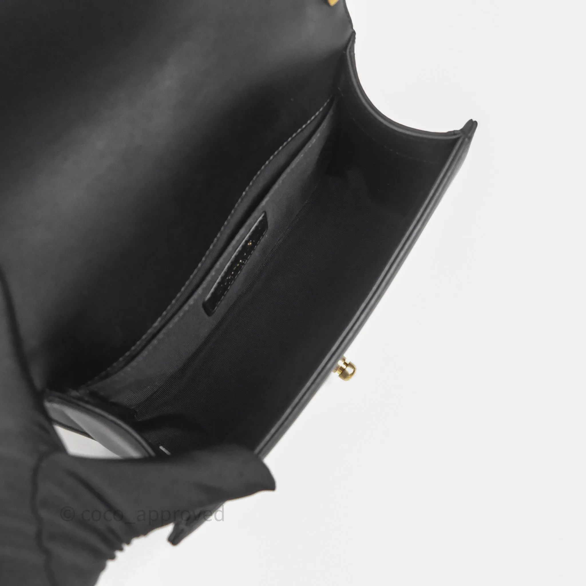 Chanel Small Boy Quilted Black Calfskin Aged Gold Hardware
