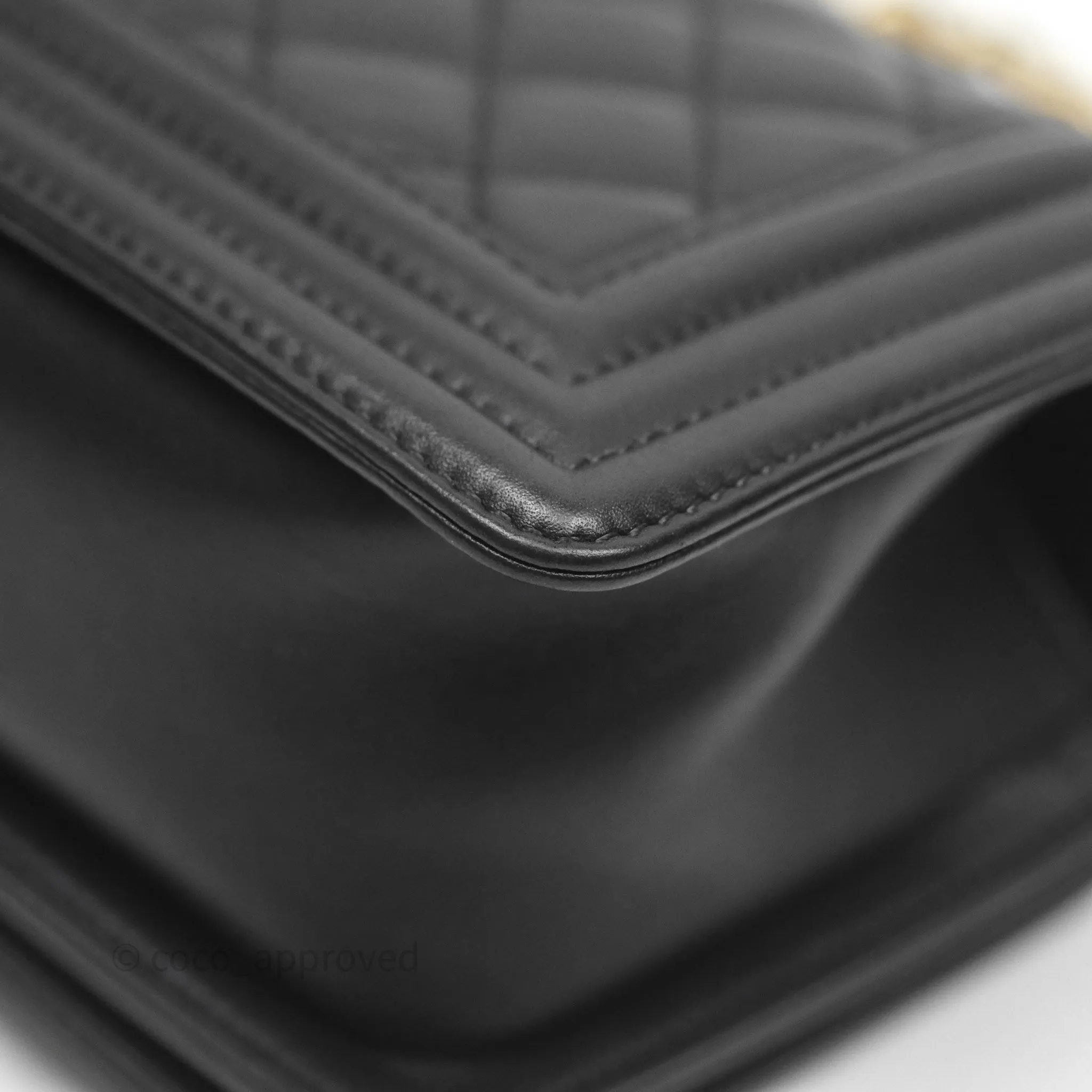 Chanel Small Boy Quilted Black Calfskin Aged Gold Hardware