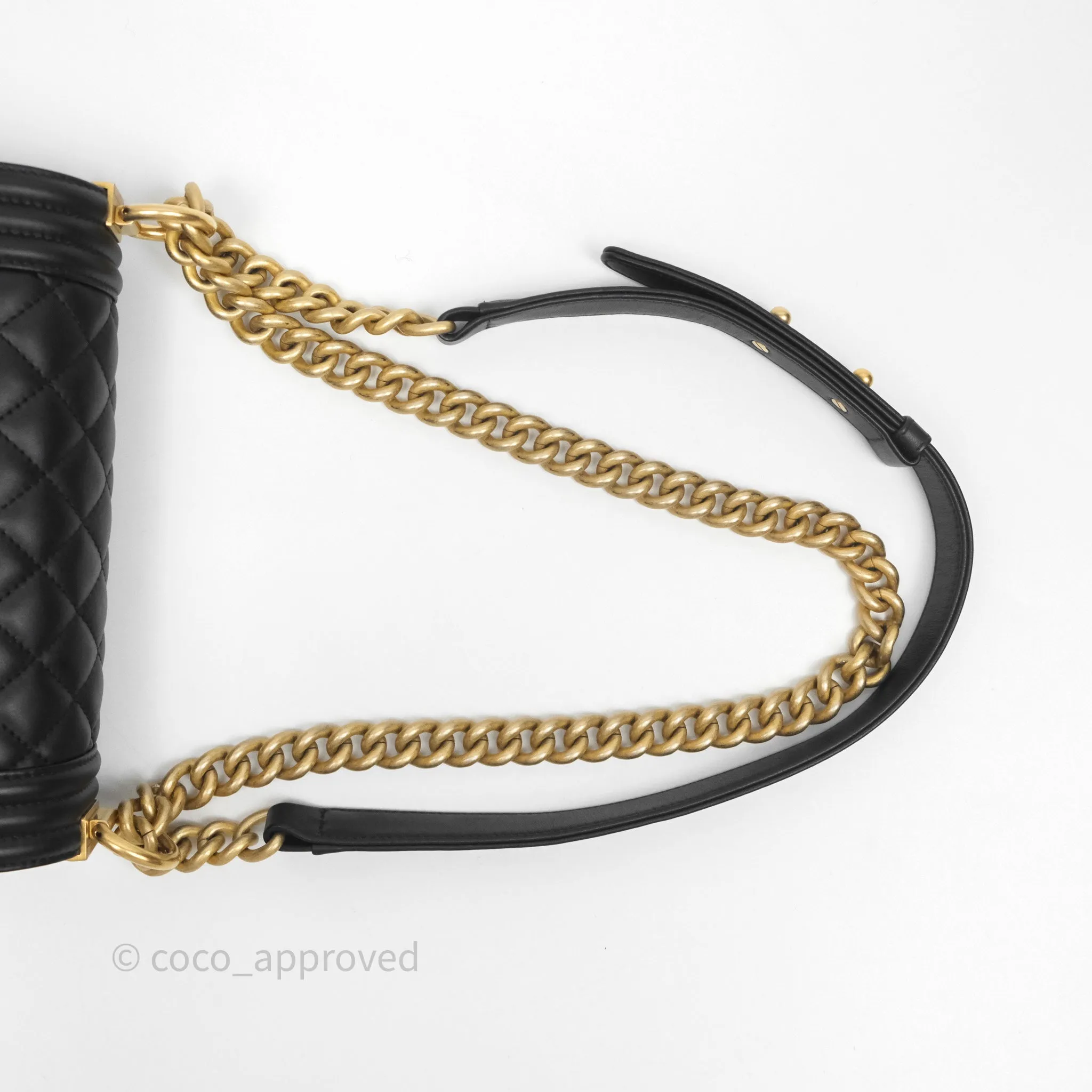 Chanel Small Boy Quilted Black Calfskin Aged Gold Hardware