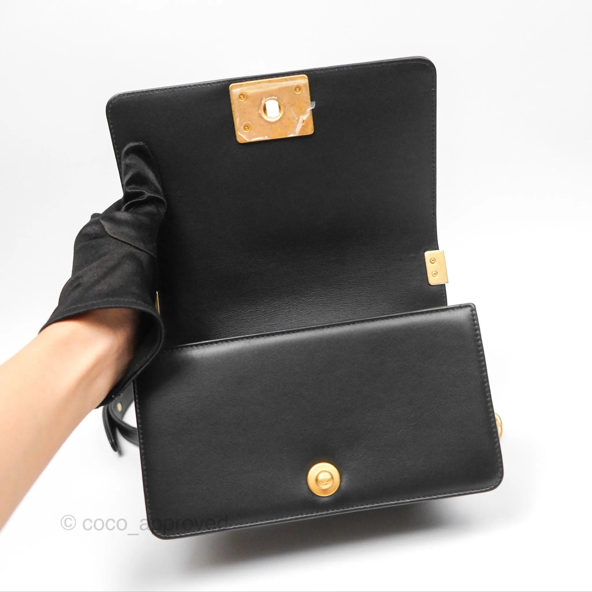 Chanel Small Boy Quilted Black Calfskin Aged Gold Hardware
