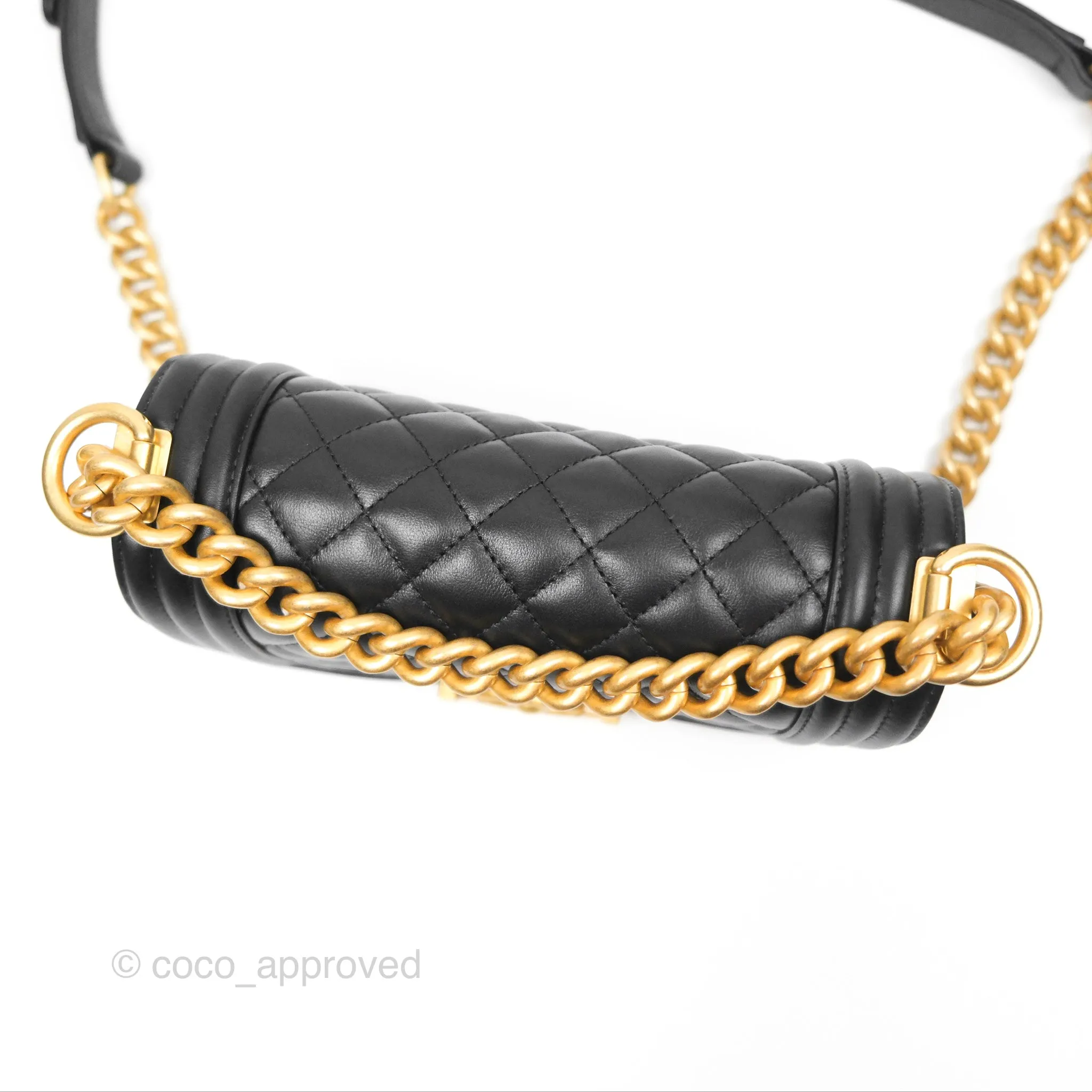 Chanel Small Boy Quilted Black Calfskin Aged Gold Hardware