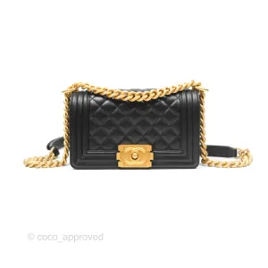 Chanel Small Boy Quilted Black Calfskin Aged Gold Hardware