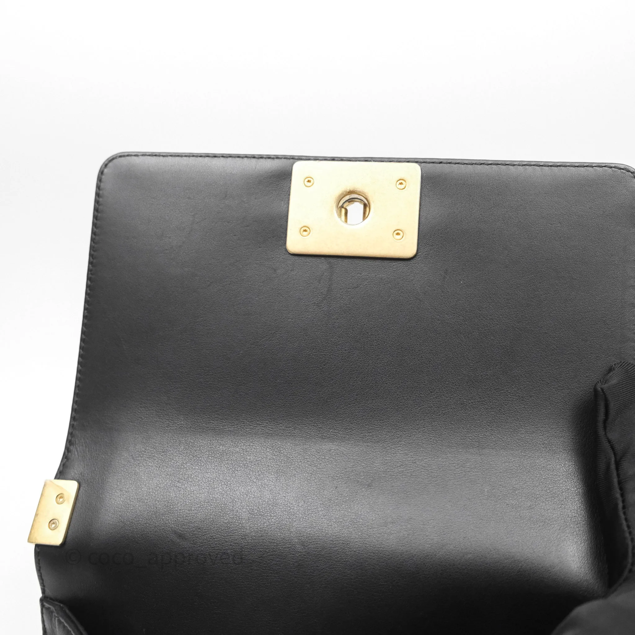 Chanel Small Boy Quilted Black Calfskin Aged Gold Hardware