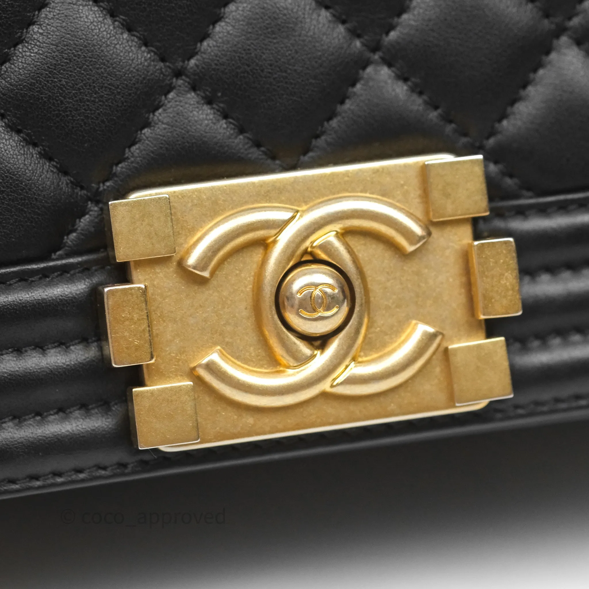 Chanel Small Boy Quilted Black Calfskin Aged Gold Hardware